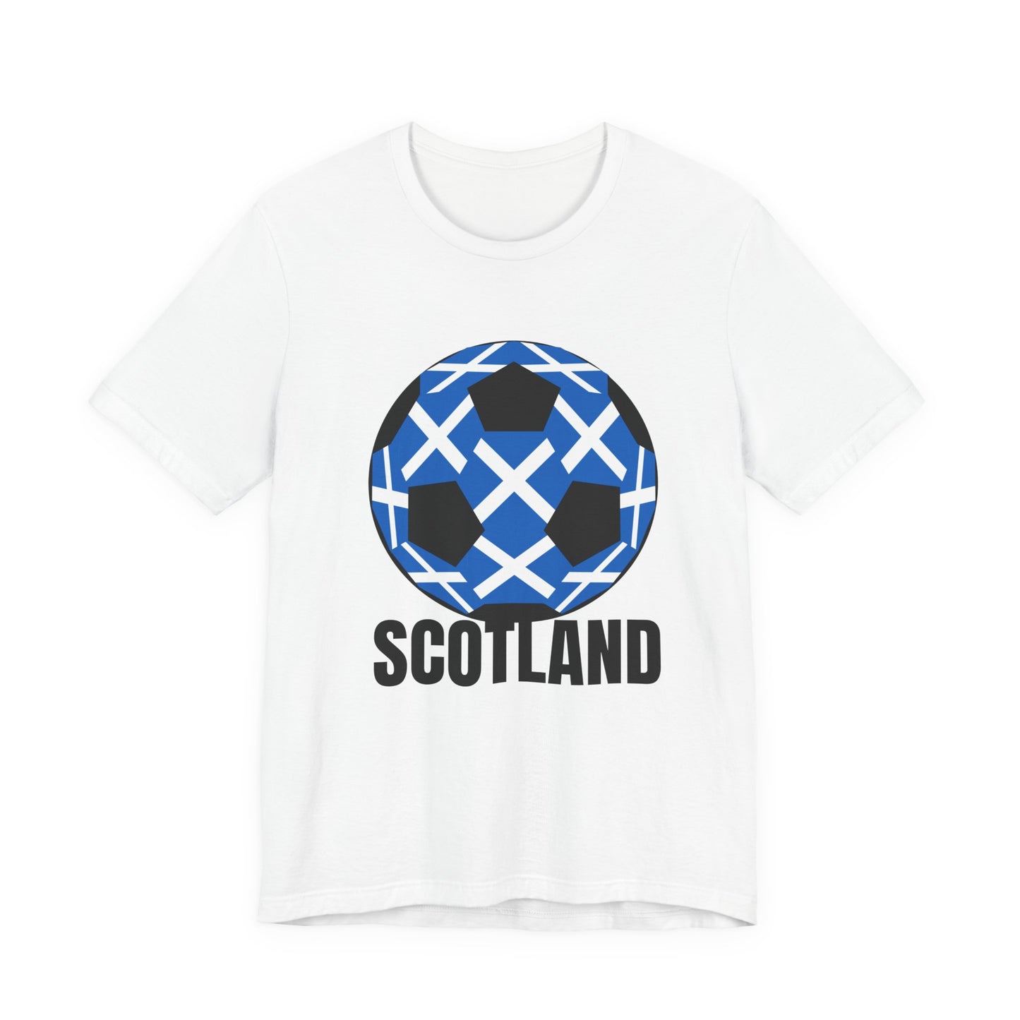Scotland Fan Specialty Soccer Ball Design T Shirt Black Text