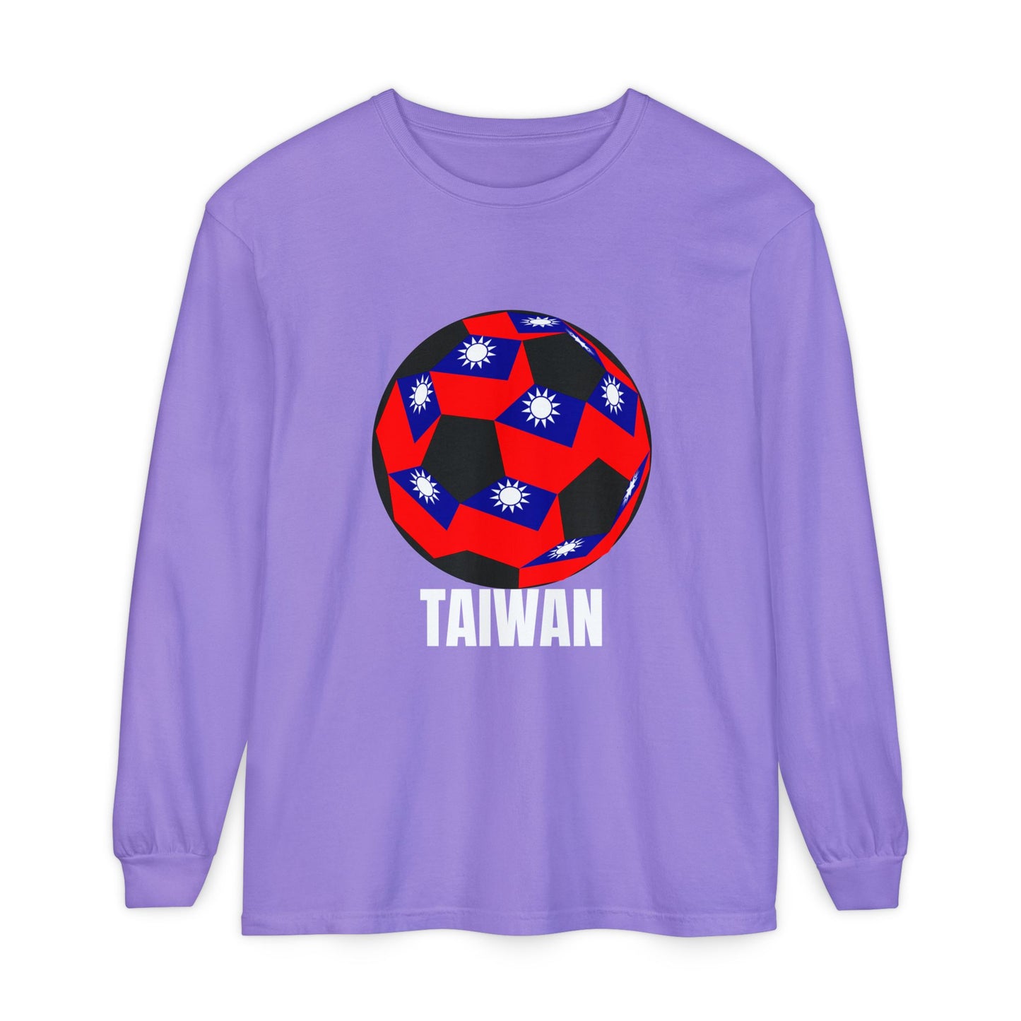 Taiwan Fan Specialty Soccer Ball Design T Shirt Long Sleeve White Text