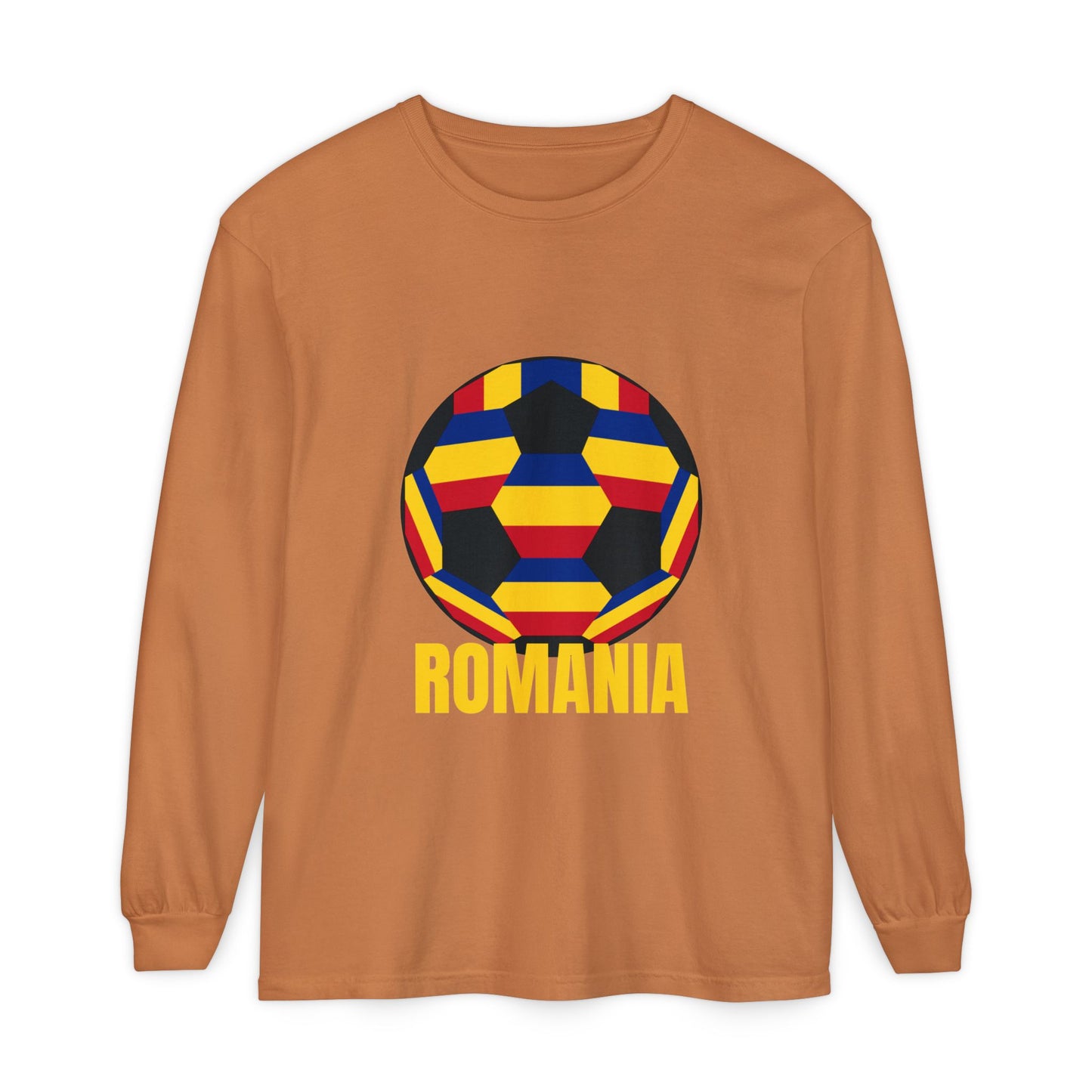 Romania Fan Specialty Soccer Ball Design Long Sleeve Tee