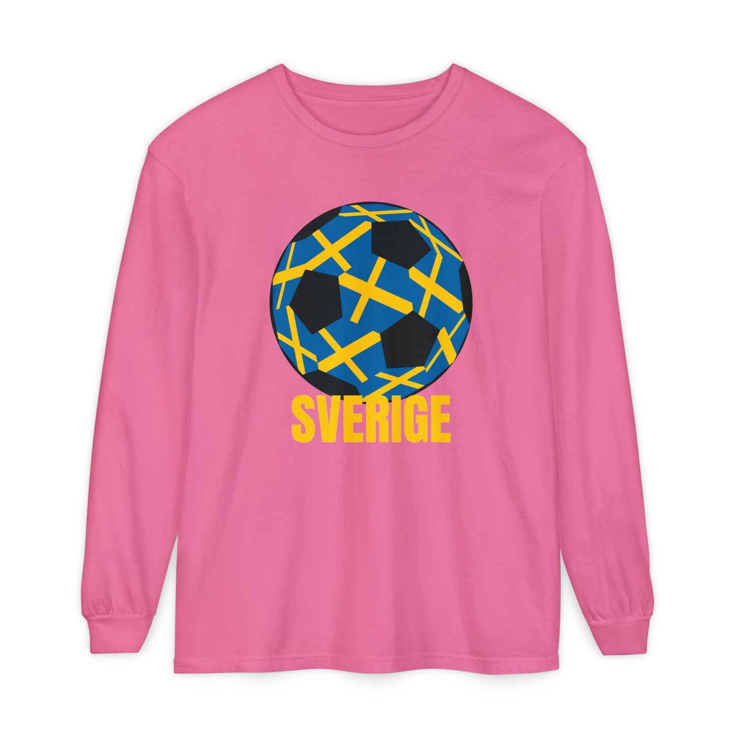 Sverige Fan Specialty Soccer Ball Design T Shirt Gold Text