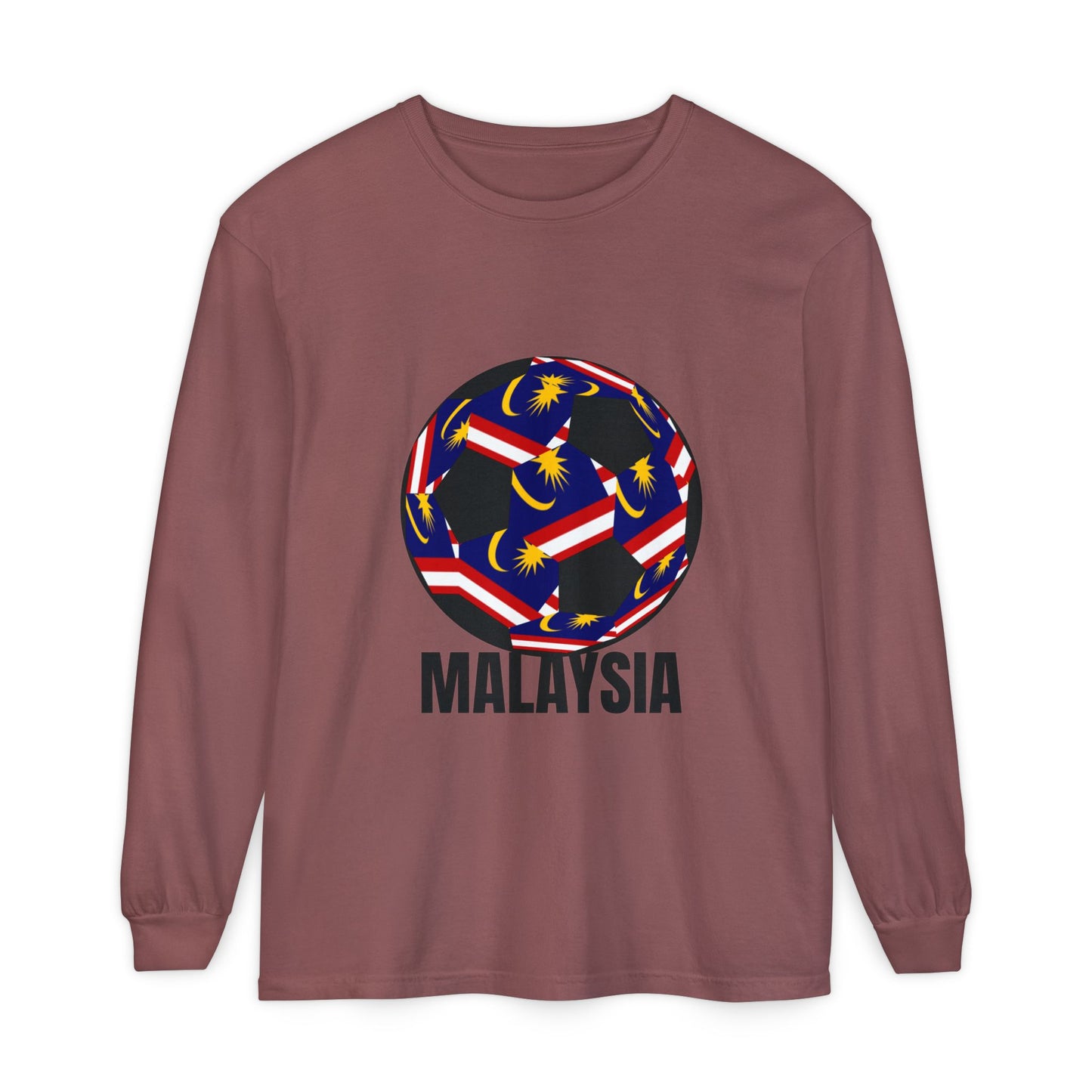 Malaysia Fan Specialty Soccer Ball Design T Shirt Long Sleeve Tee