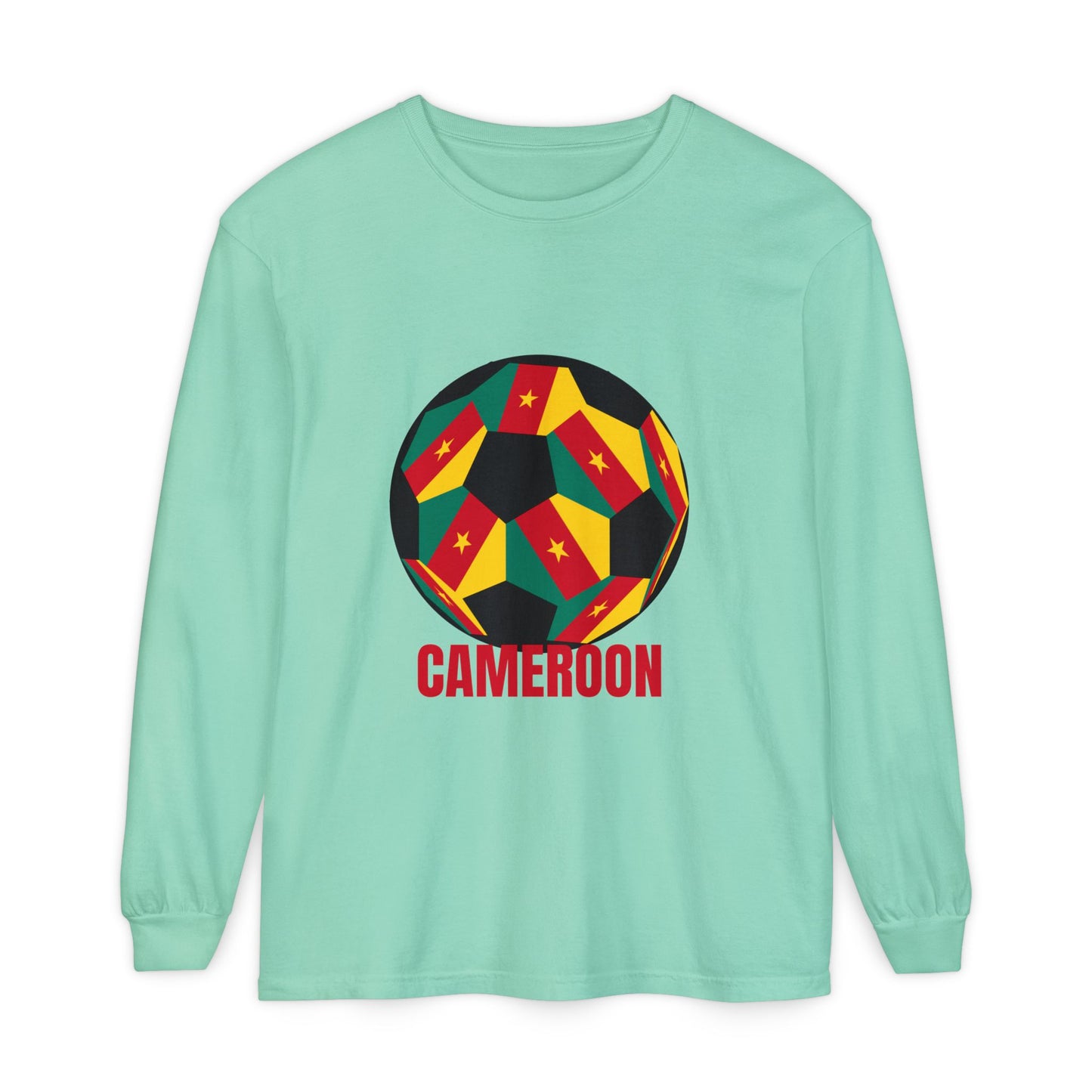 Cameroon Fan Specialty Soccer Ball Design Long Sleeve Tee