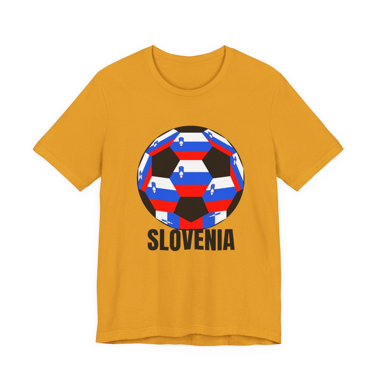 Slovenia Fan Specialty Soccer Ball Design T Shirt Black Text