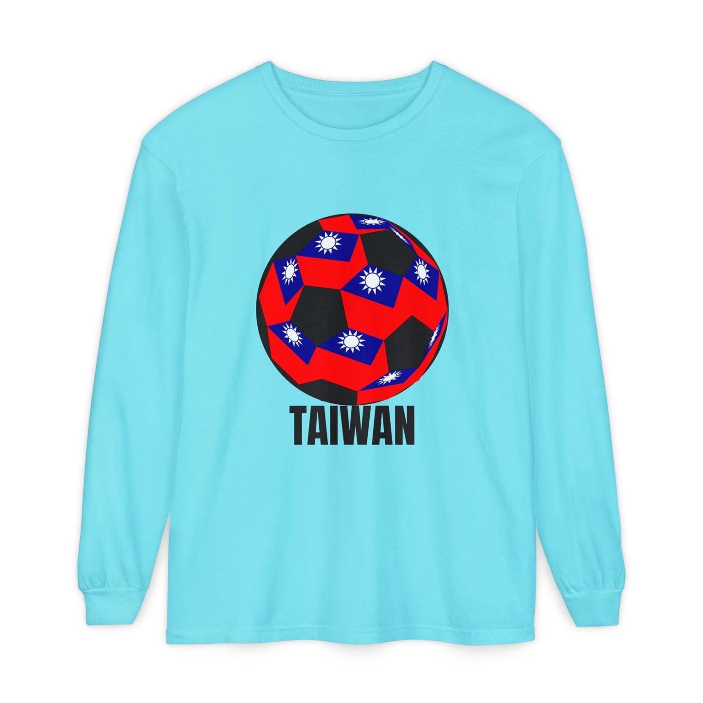Taiwan Flag Soccer Ball Long Sleeve Tee Black Text