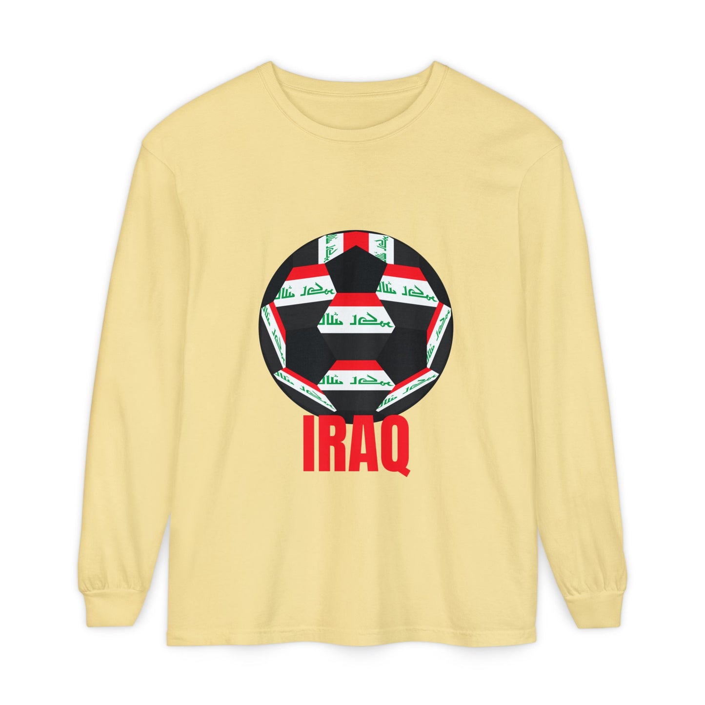 Iraq Fan Specialty Soccer Ball Design T Shirt Long Sleeve Tee