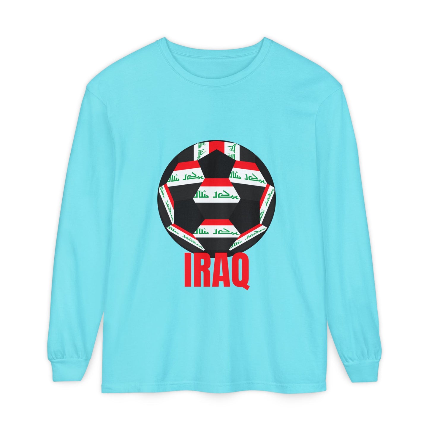 Iraq Fan Specialty Soccer Ball Design T Shirt Long Sleeve Tee