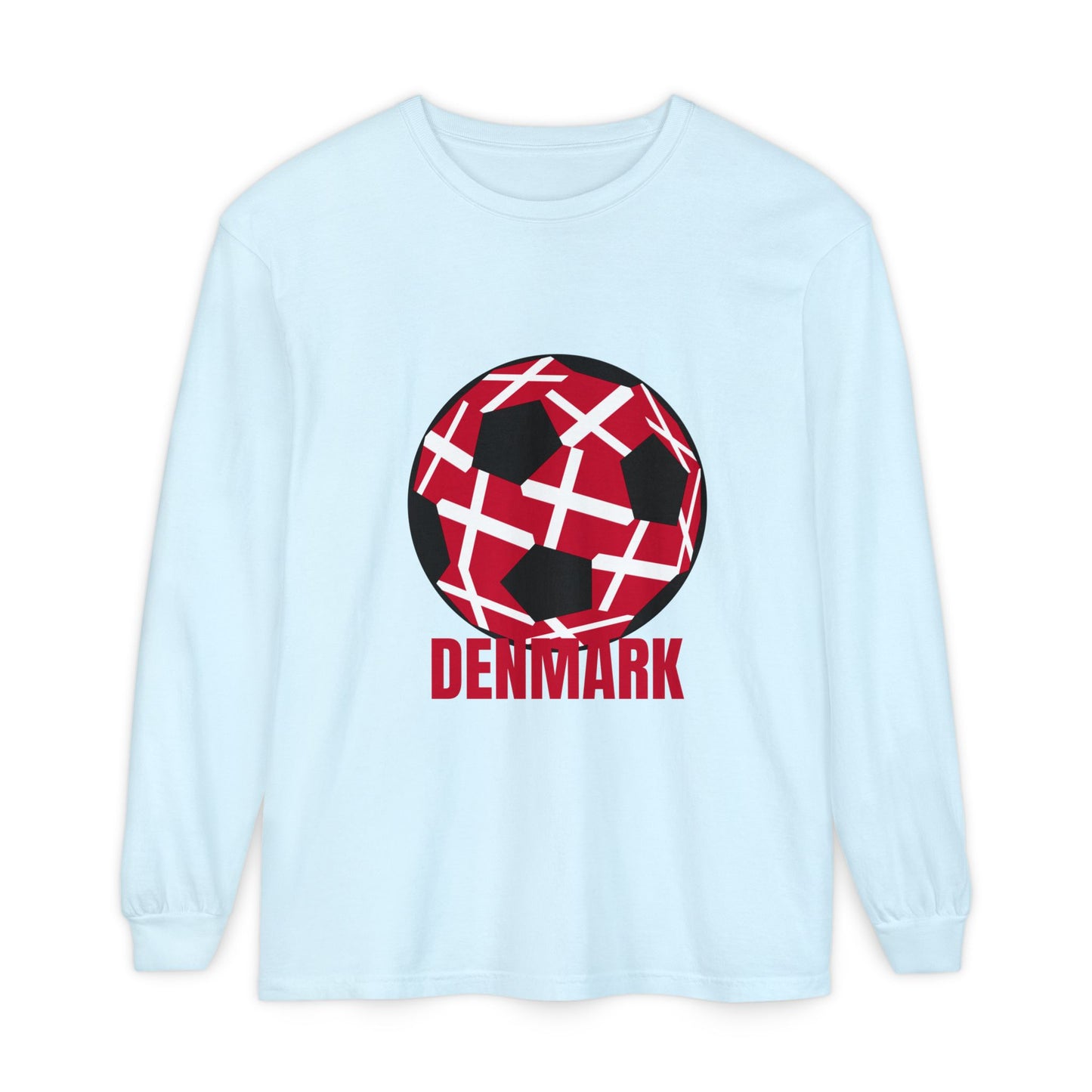 Denmark Fan Specialty Soccer Ball Design Long Sleeve Tee