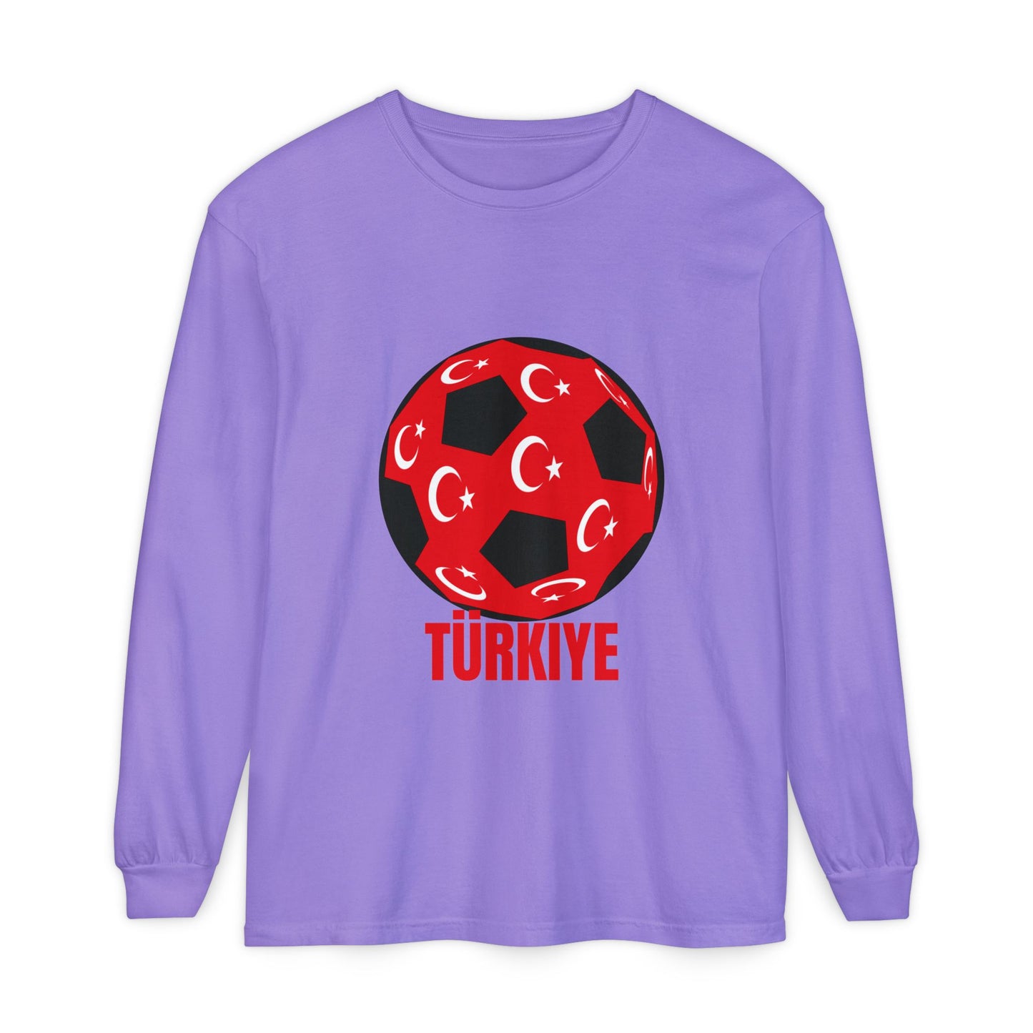 Türkiye Fan Specialty Soccer Ball Design T Shirt Long Sleeve T-Shirt Red Text