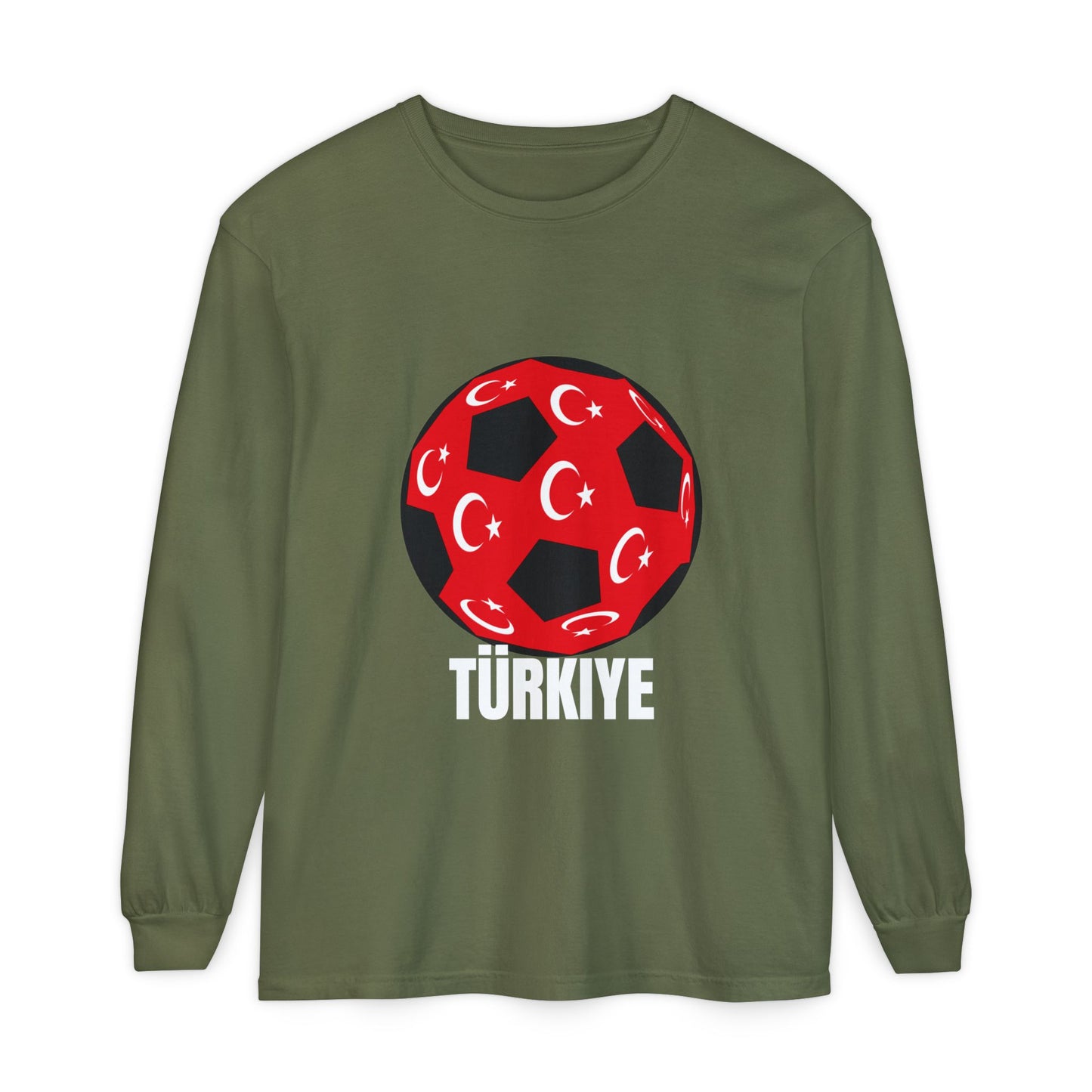 Türkiye Fan Specialty Soccer Ball Design Long Sleeve Tee White Text