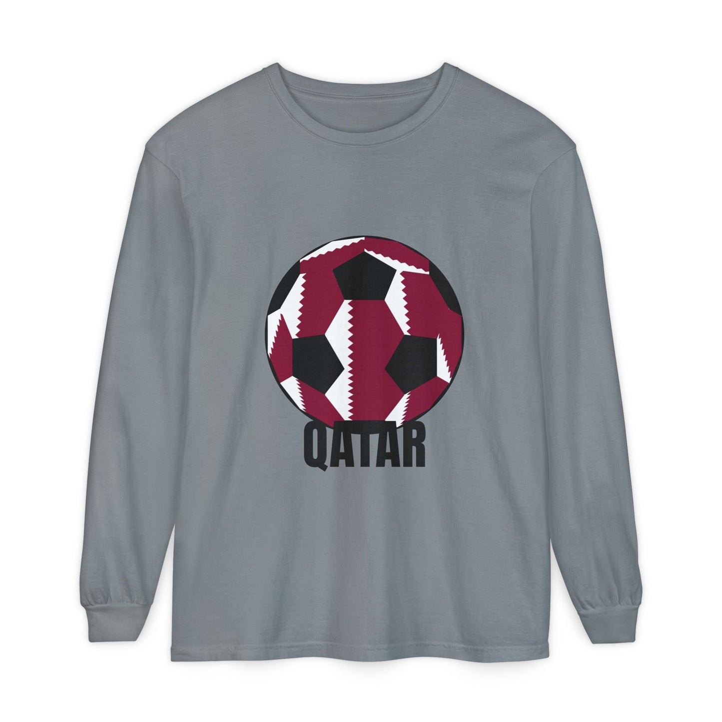 Qatar Fan Specialty Soccer Ball Design T Shirt Long Sleeve T-Shirt