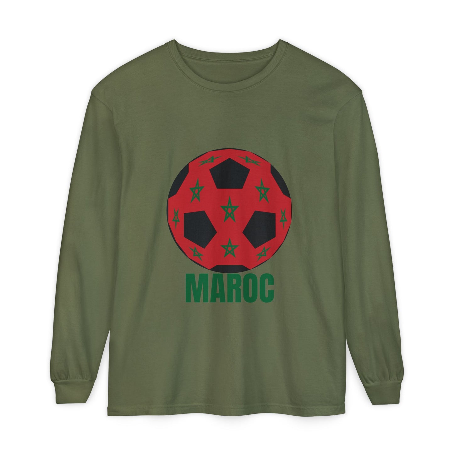 Morocco Maroc Fan Specialty Soccer Ball Design T Shirt Long Sleeve Green Print
