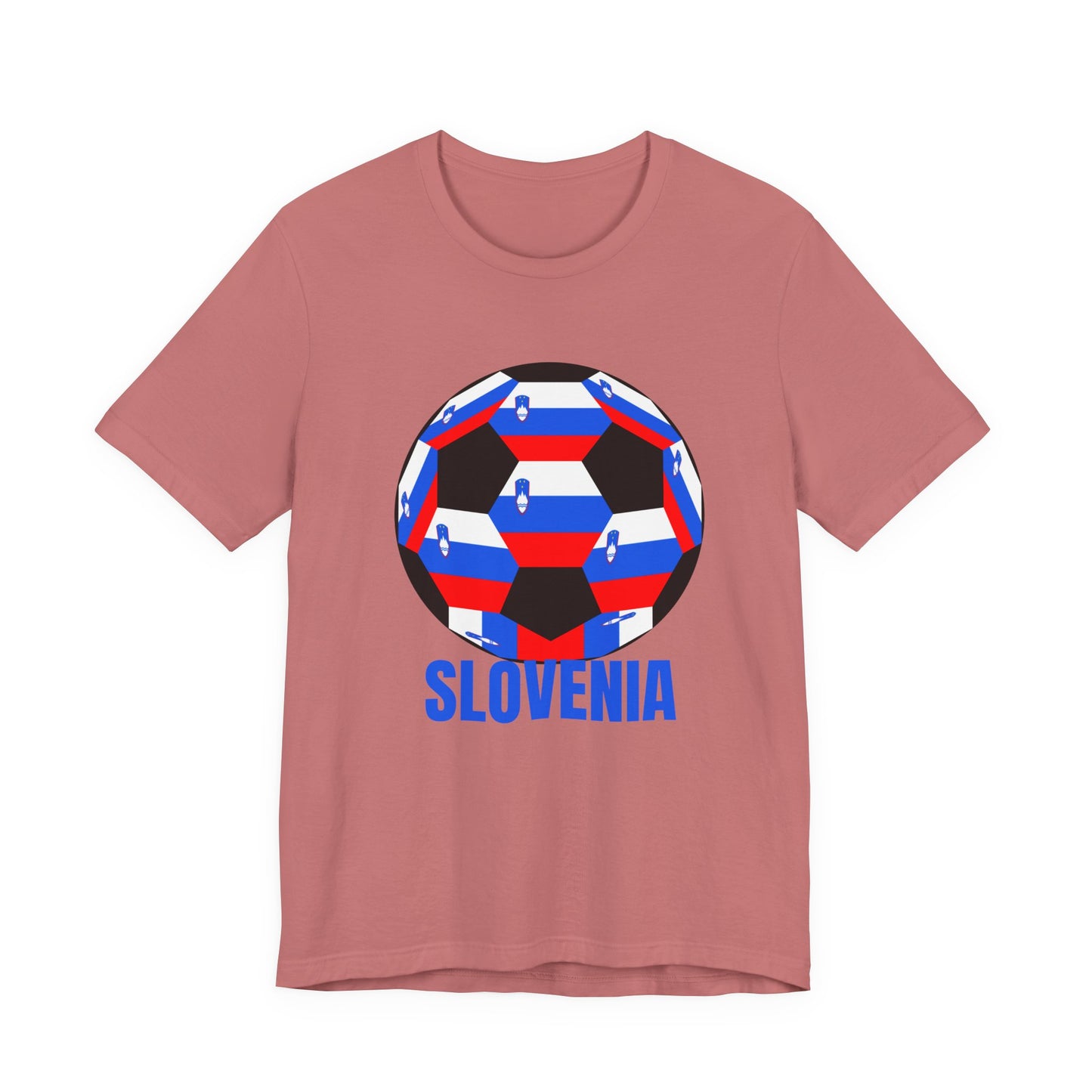 Slovenia Fan Specialty Soccer Ball Design T Shirt Blue Text
