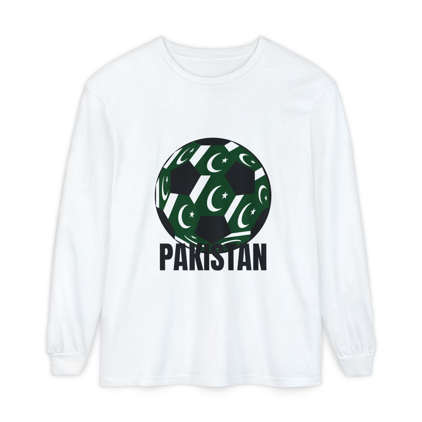 Pakistan Fan Specialty Soccer Ball Design T Shirt Long Sleeve T-Shirt Black Text