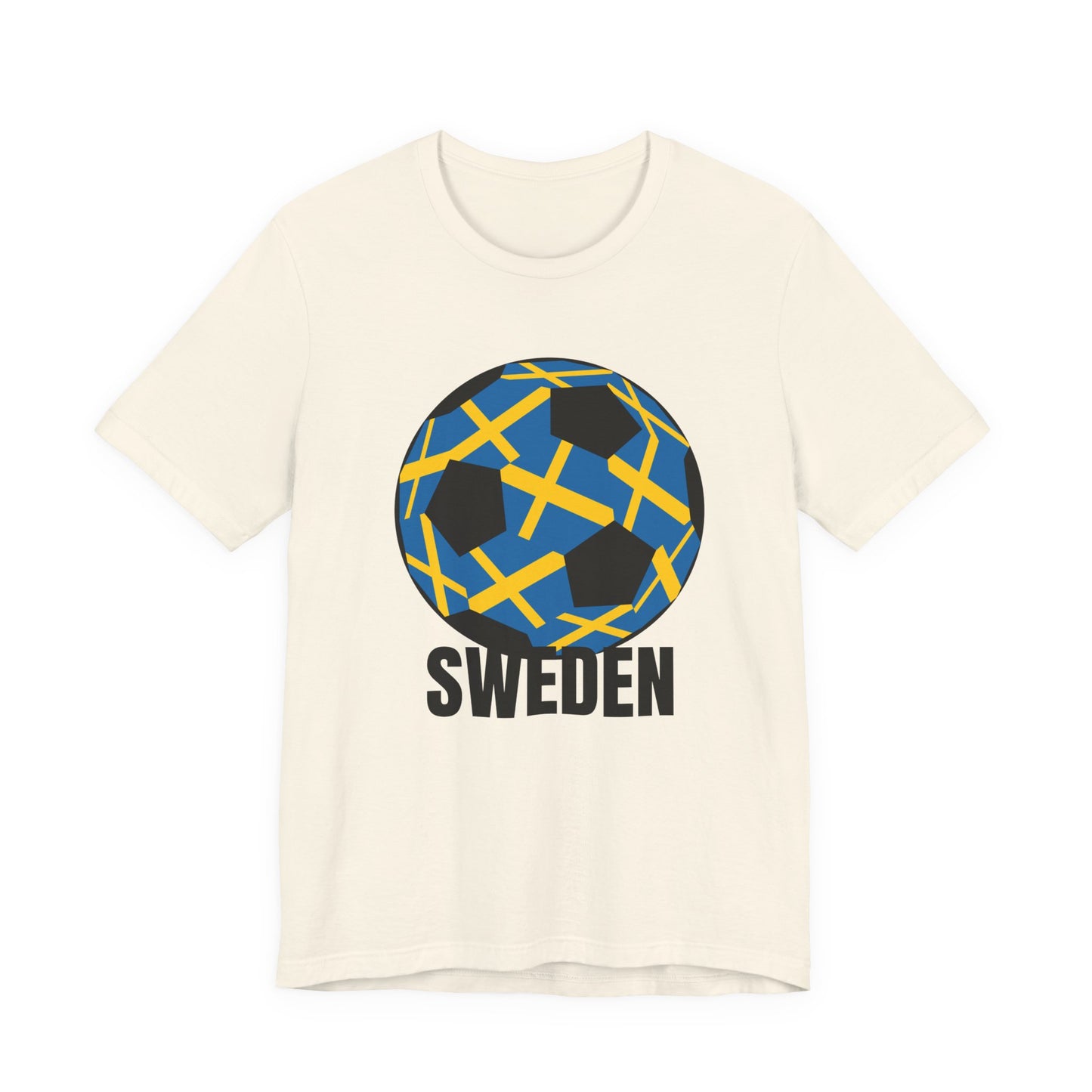 Sweden Fan Specialty Soccer Ball Design T Shirt Black Text