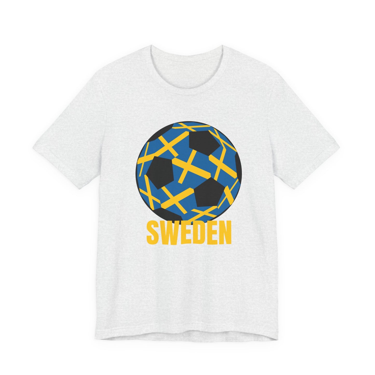 Sweden Fan Specialty Soccer Ball Design T Shirt Gold Text