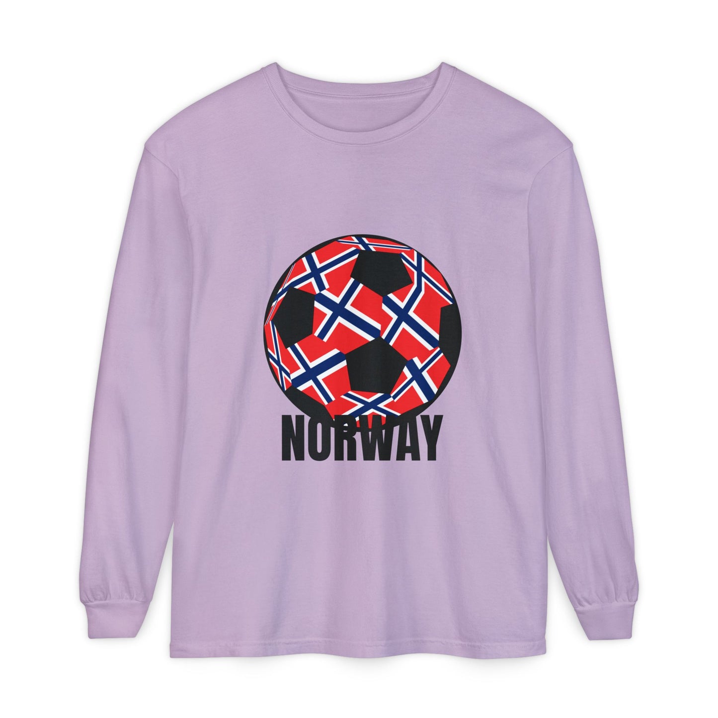 Norway Fan Specialty Soccer Ball Design Long Sleeve T Shirt Black Print