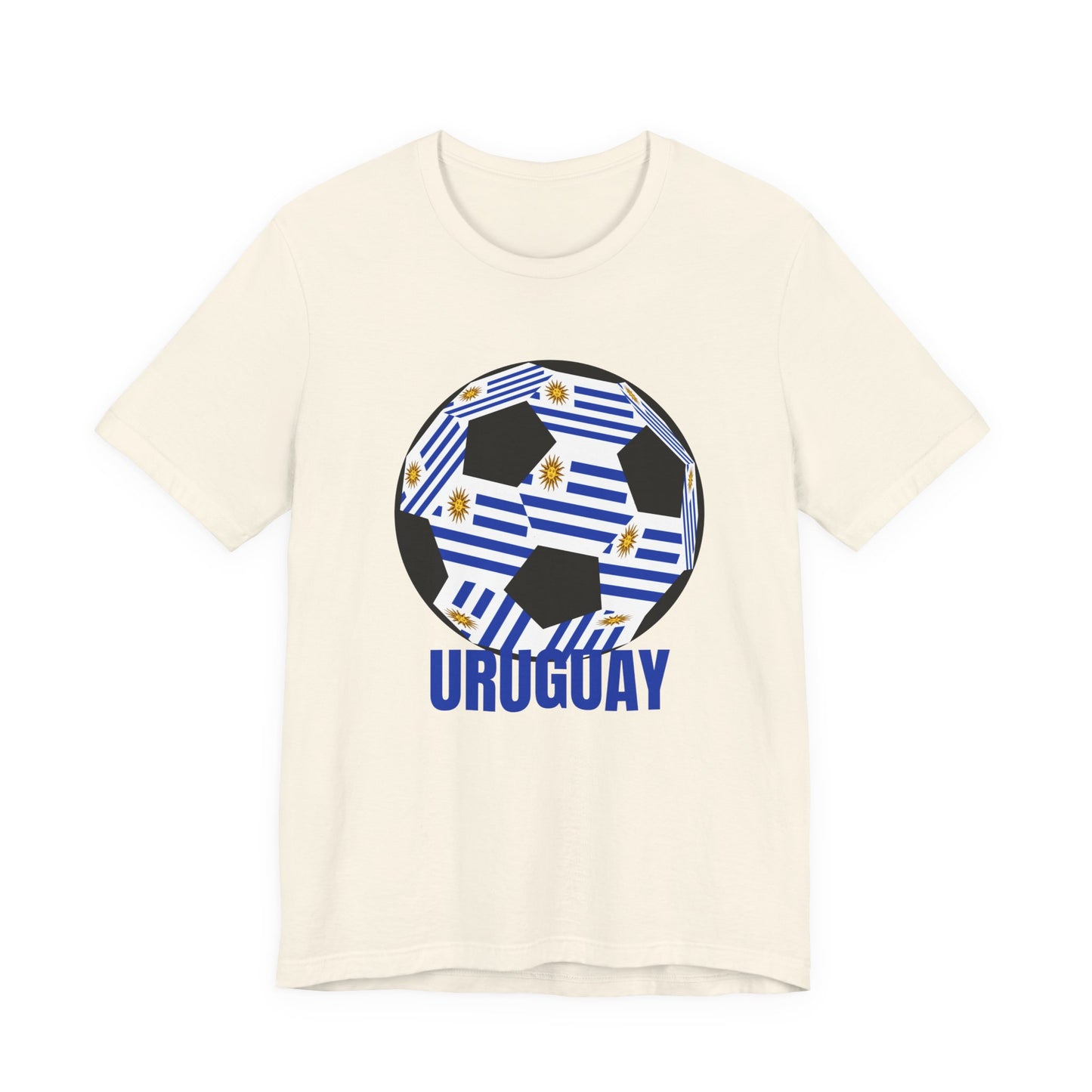 Uruguay Fan Specialty Soccer Ball Design T Shirt Blue Text