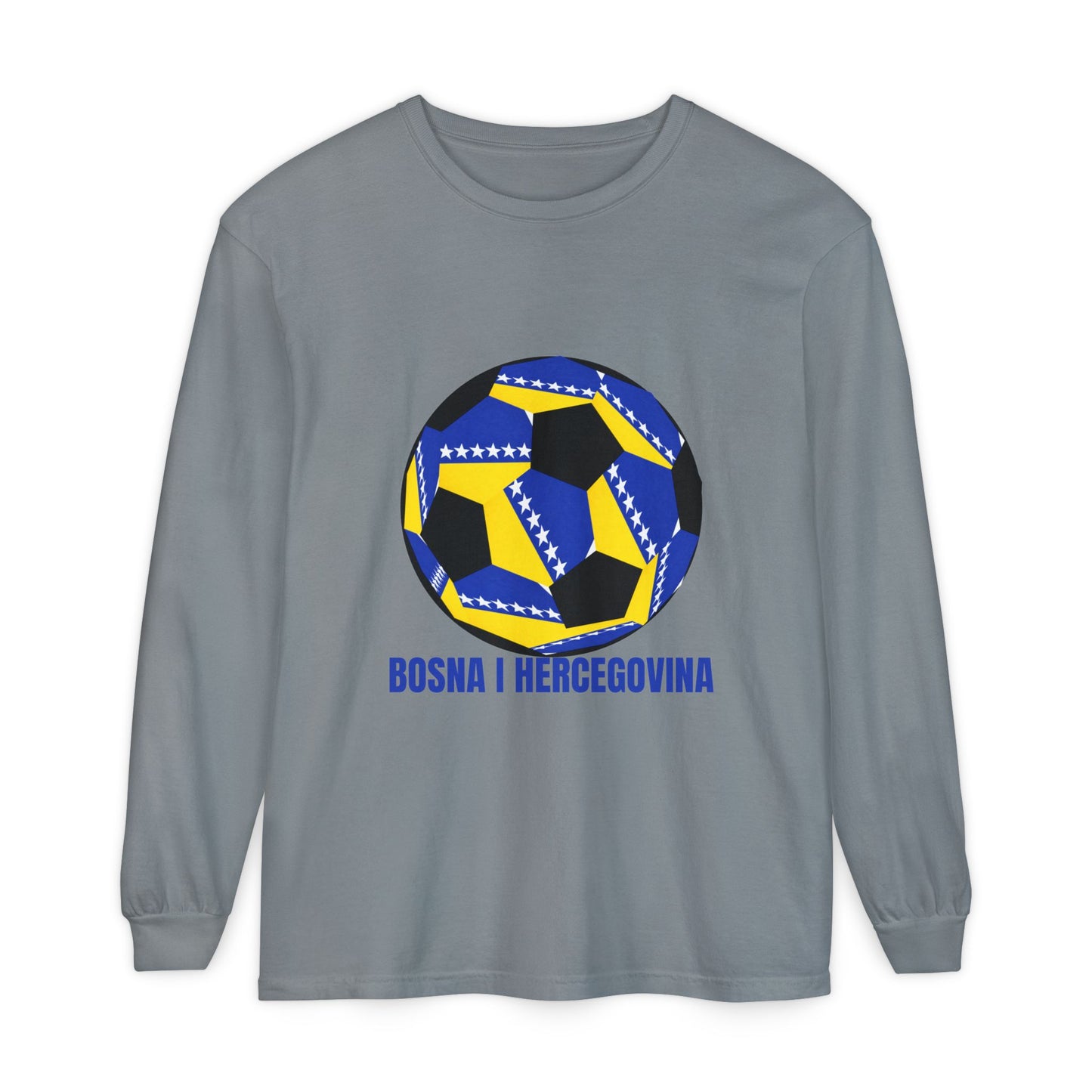 Bosnia Herzegovina Fan Specialty Soccer Ball Design Long Sleeve Tee