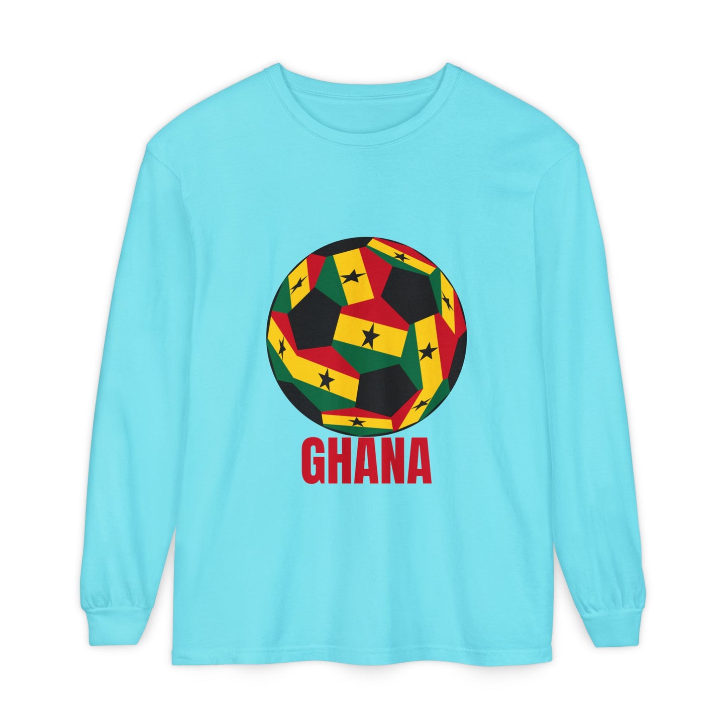 Ghana Fan Specialty Soccer Ball Design Long Sleeve Tee