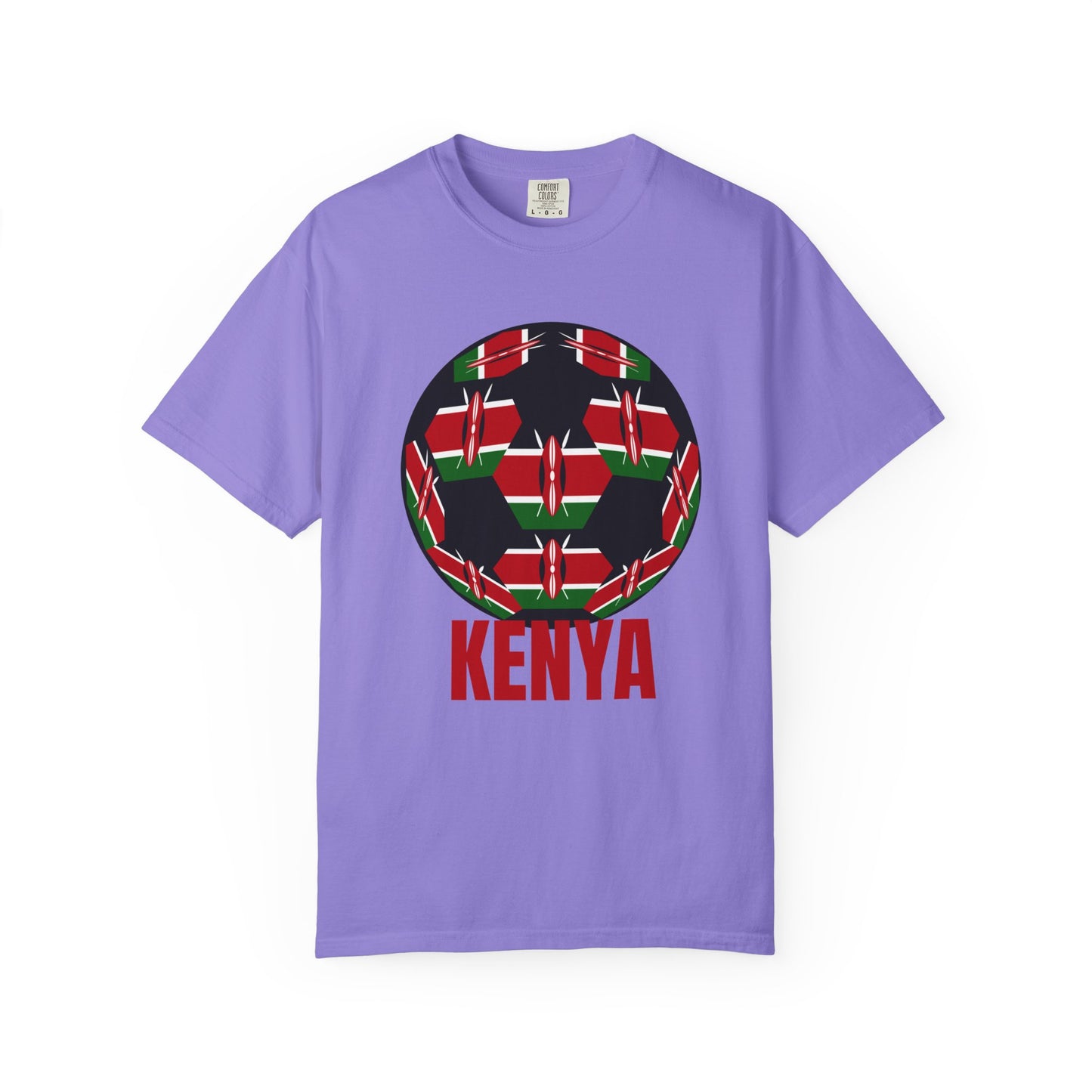 Kenya Fan Specialty Soccer Ball Design T Shirt Red Text