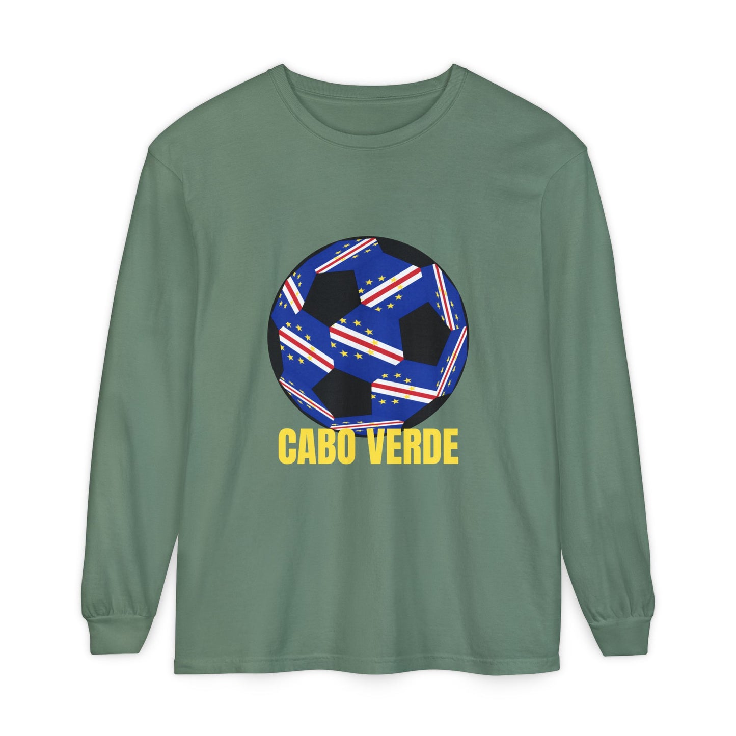 Cabo Verde Fan Specialty Soccer Ball Design T Shirt Long Sleeve Tee