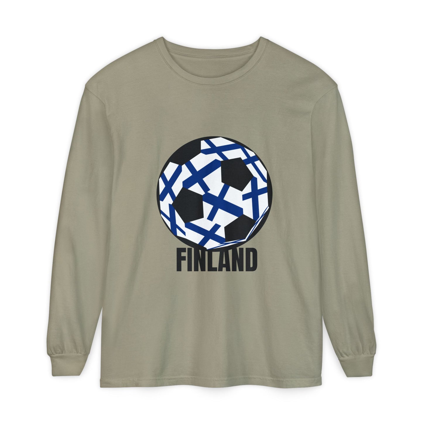 Finland Fan Specialty Soccer Ball Design Long Sleeve Tee