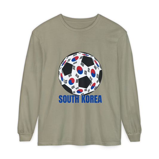 South Korea Fan Specialty Soccer Ball Design Long Sleeve Tee Blue Print
