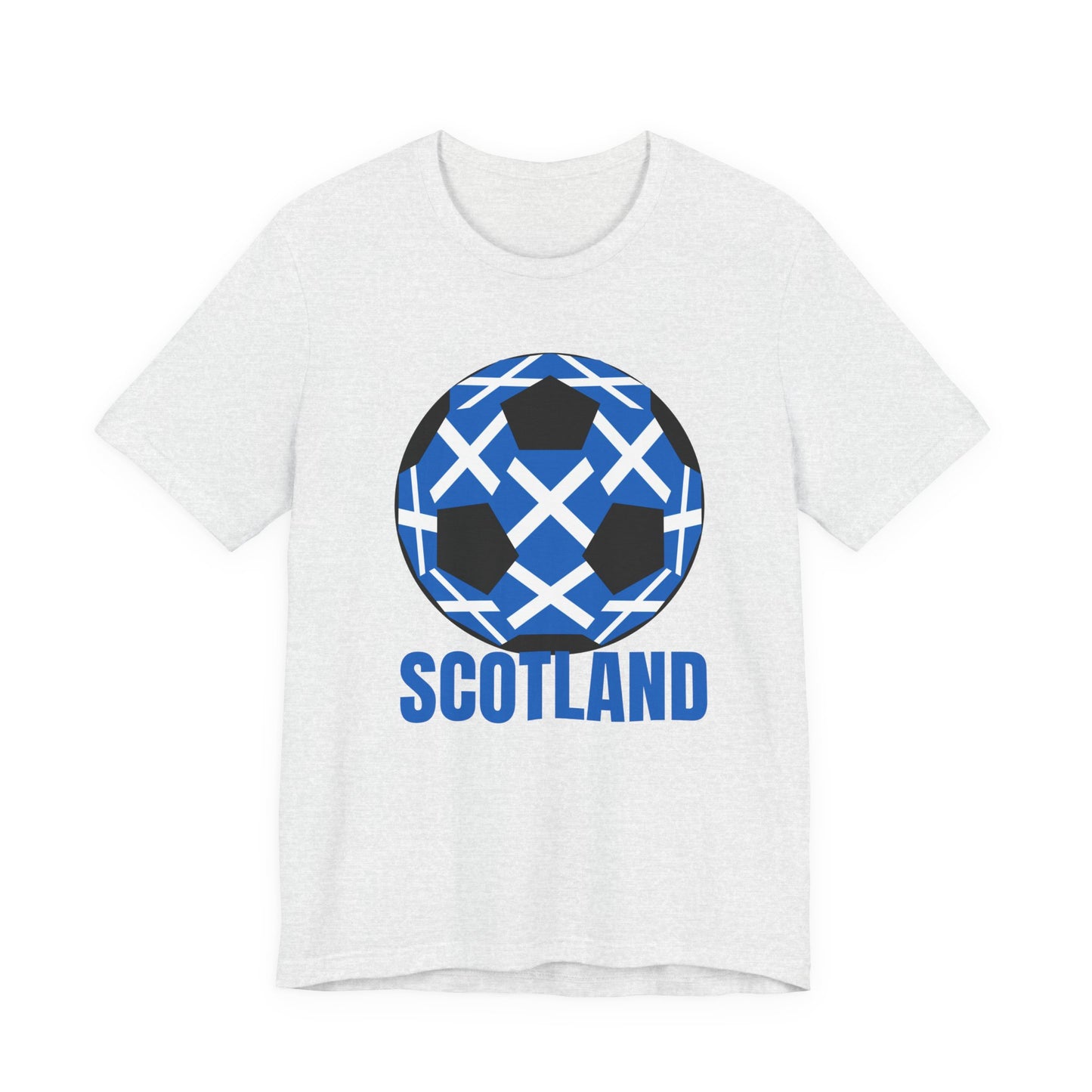 Scotland Fan Specialty Soccer Ball Design T Shirt Blue Text