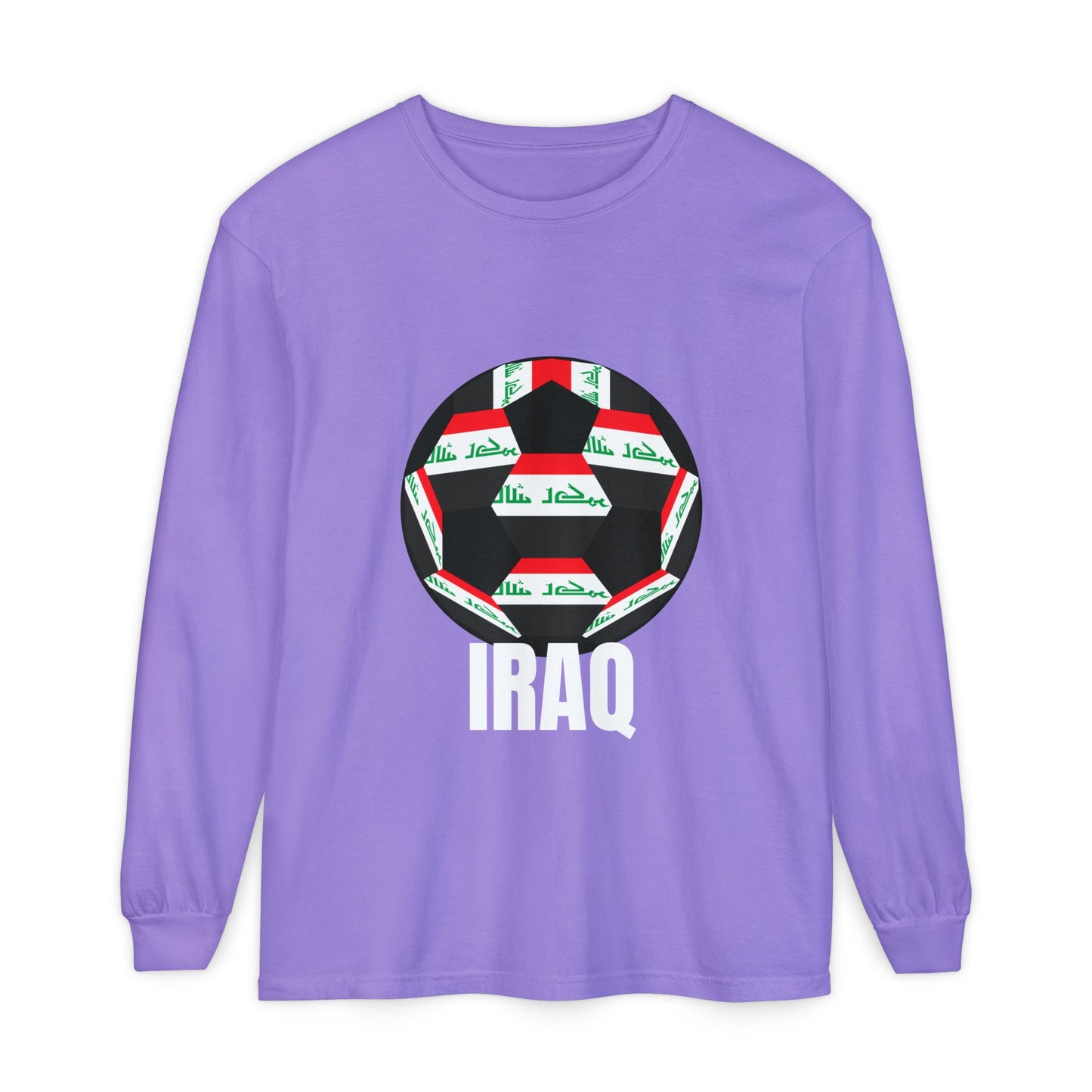 Iraq Fan Specialty Soccer Ball Design T Shirt Long Sleeve Tee
