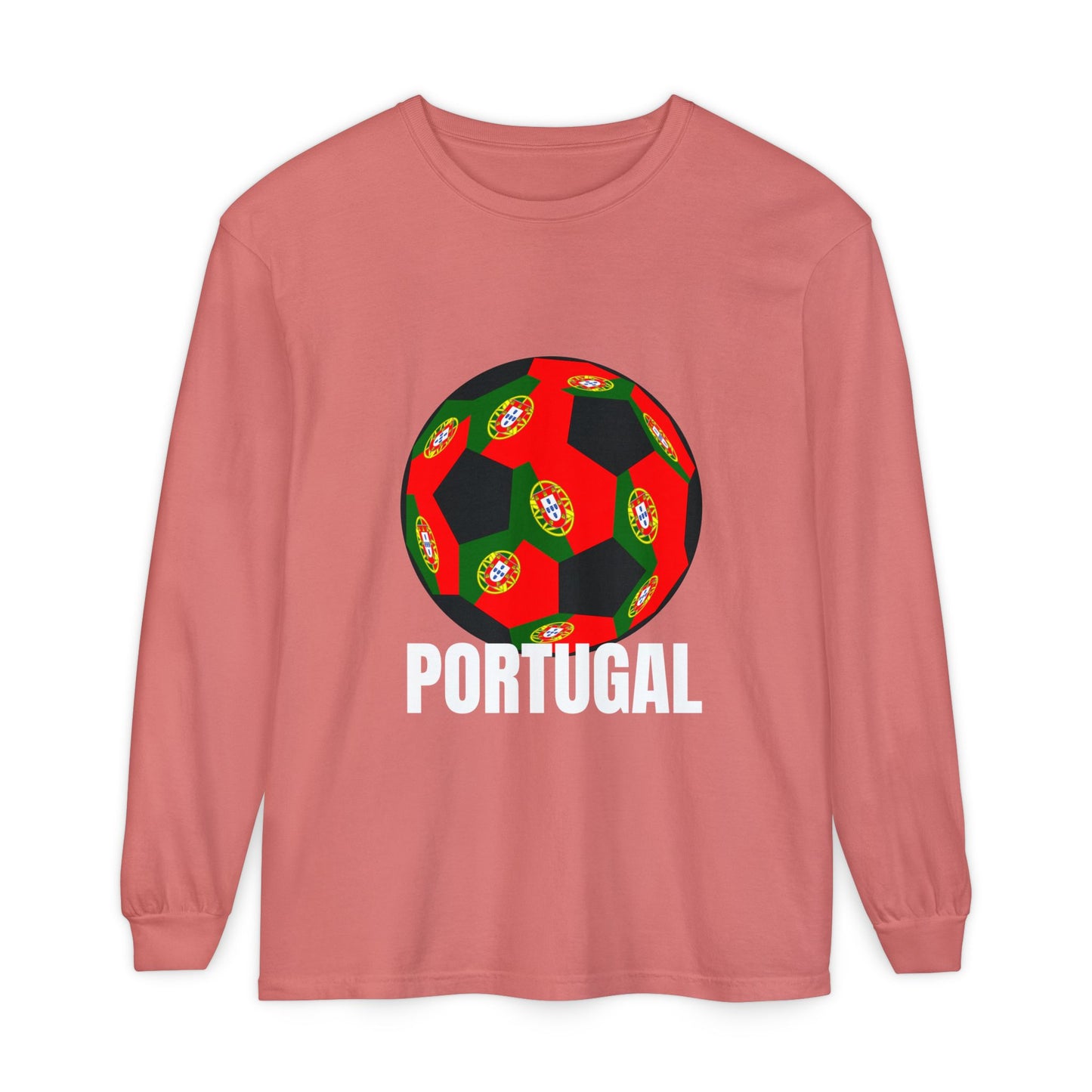 Portugal Fan Specialty Soccer Ball Design Long Sleeve Tee