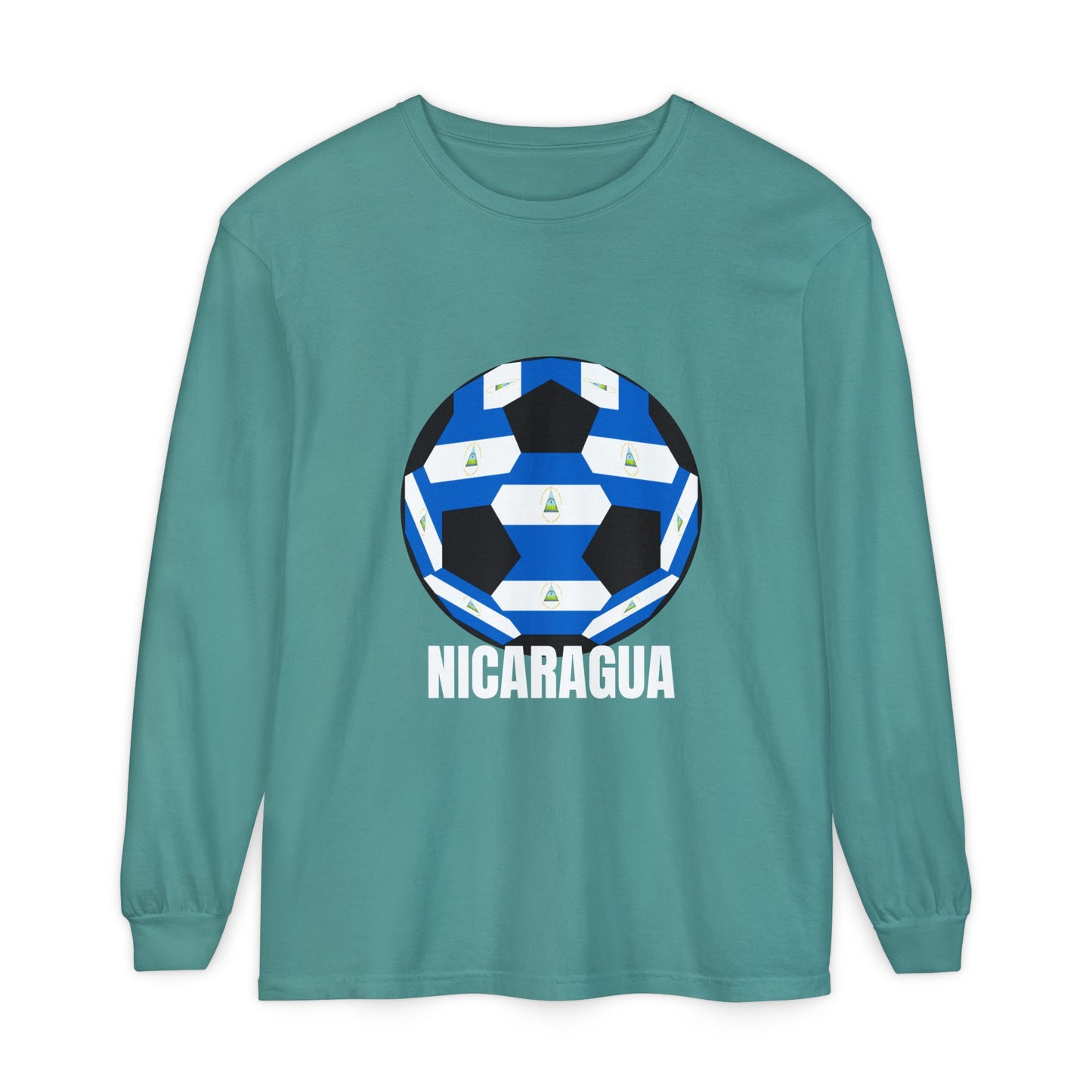 Nicaragua Fan Specialty Soccer Ball Design Long Sleeve Tee