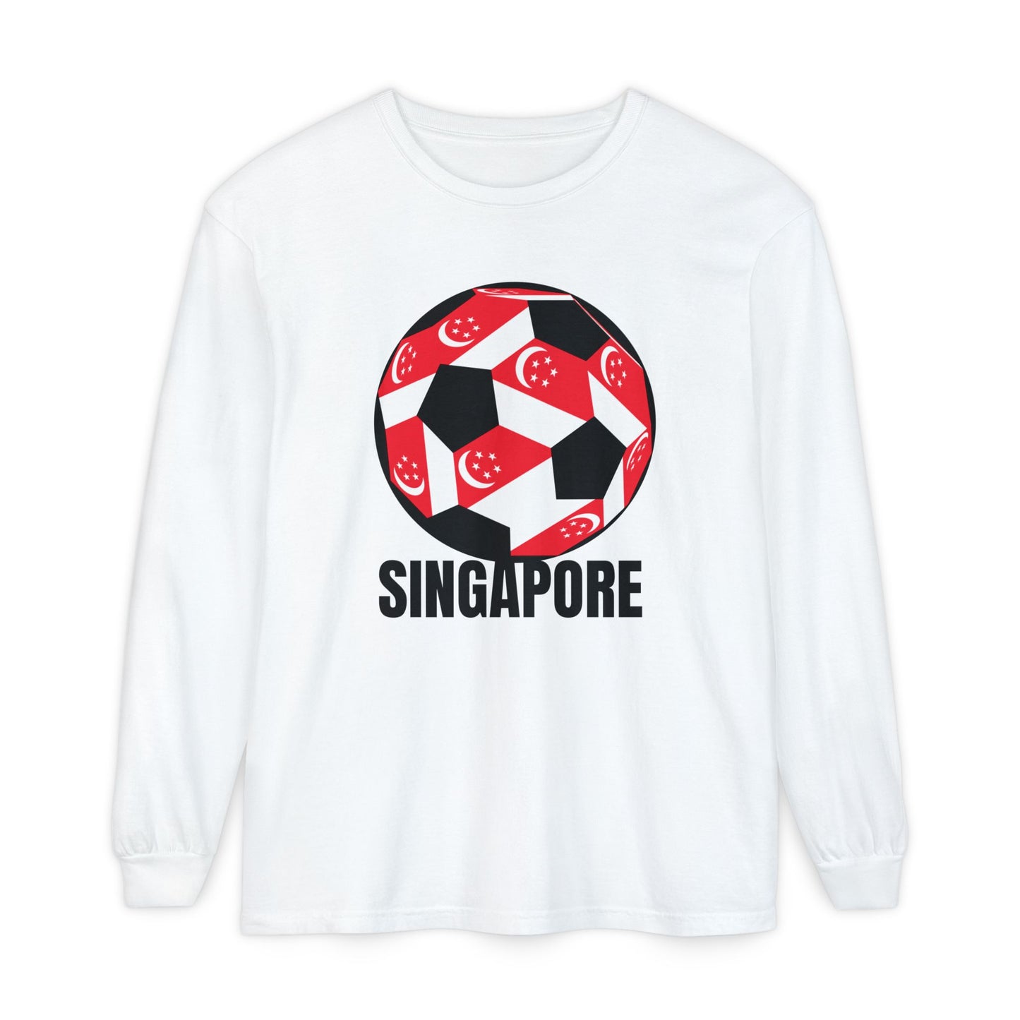 Singapore Fan Specialty Soccer Ball Design T Shirt Long Sleeve Tee Black Text
