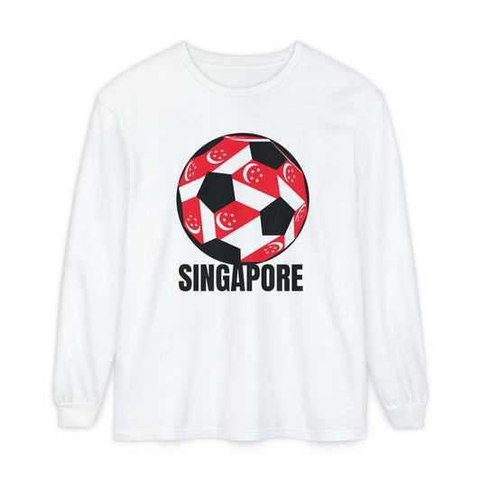 Singapore Fan Specialty Soccer Ball Design T Shirt Long Sleeve Tee Black Text