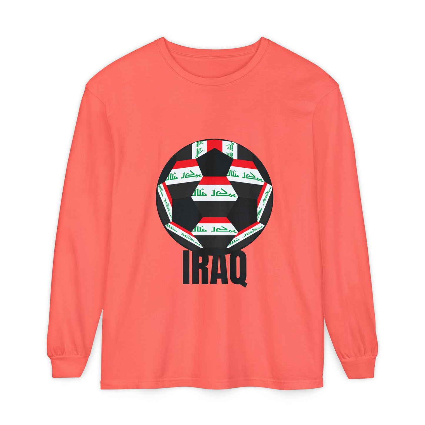 Iraq Fan Specialty Soccer Ball Design T Shirt Long Sleeve Tee