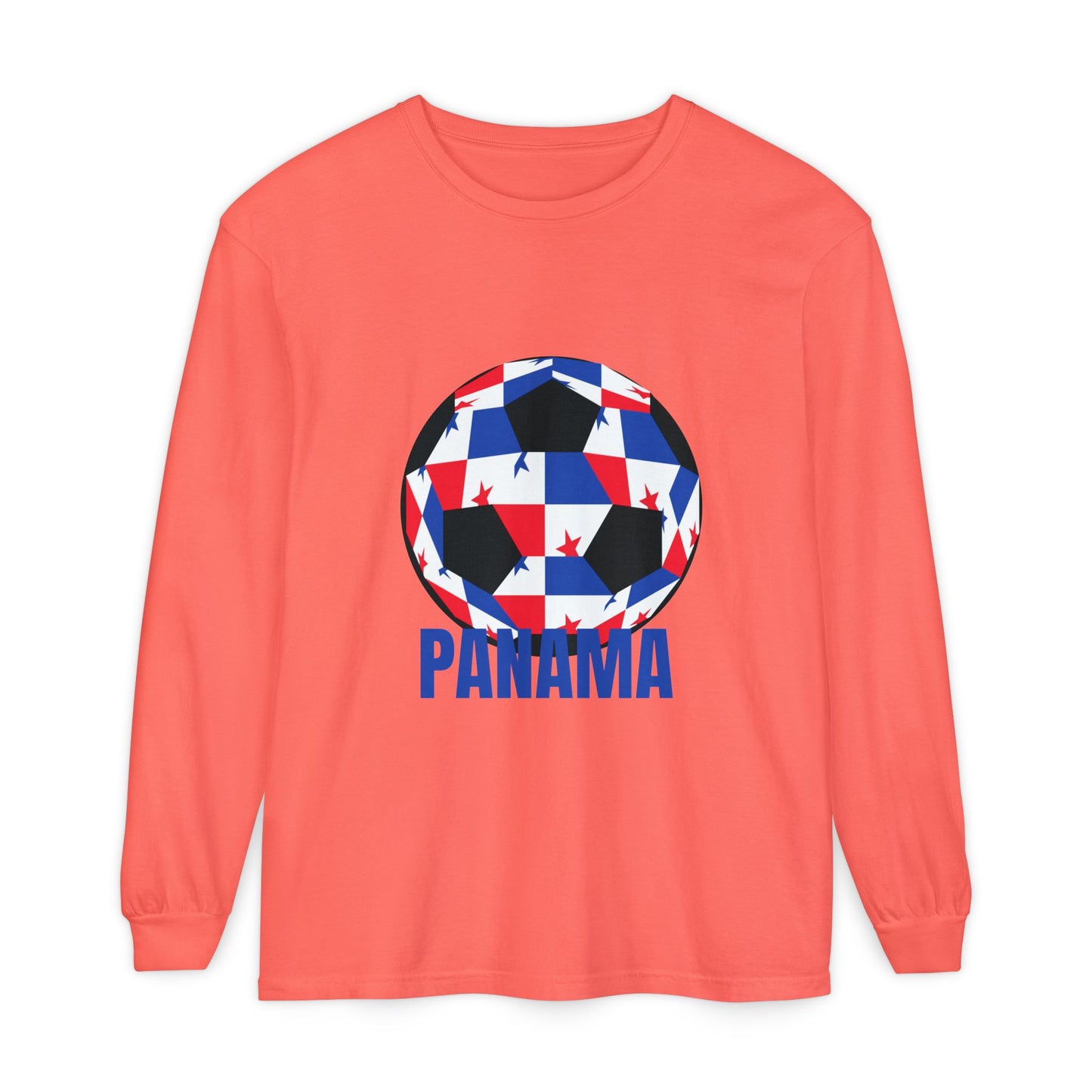 Panama Fan Specialty Soccer Ball Design T Shirt Long Sleeve T-Shirt blue Text