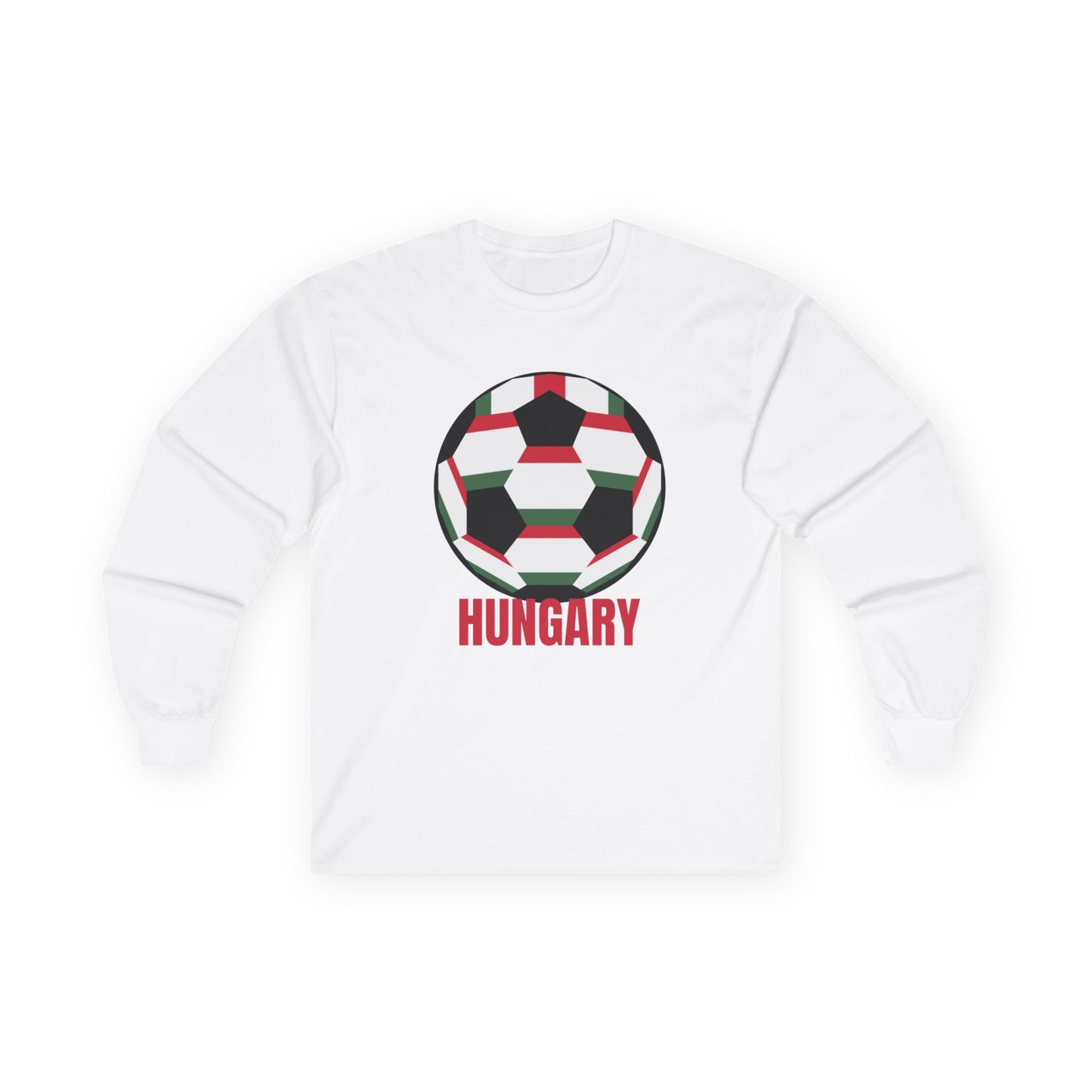 Fan Specialty Soccer Ball Design Long Sleeve T  Red Text