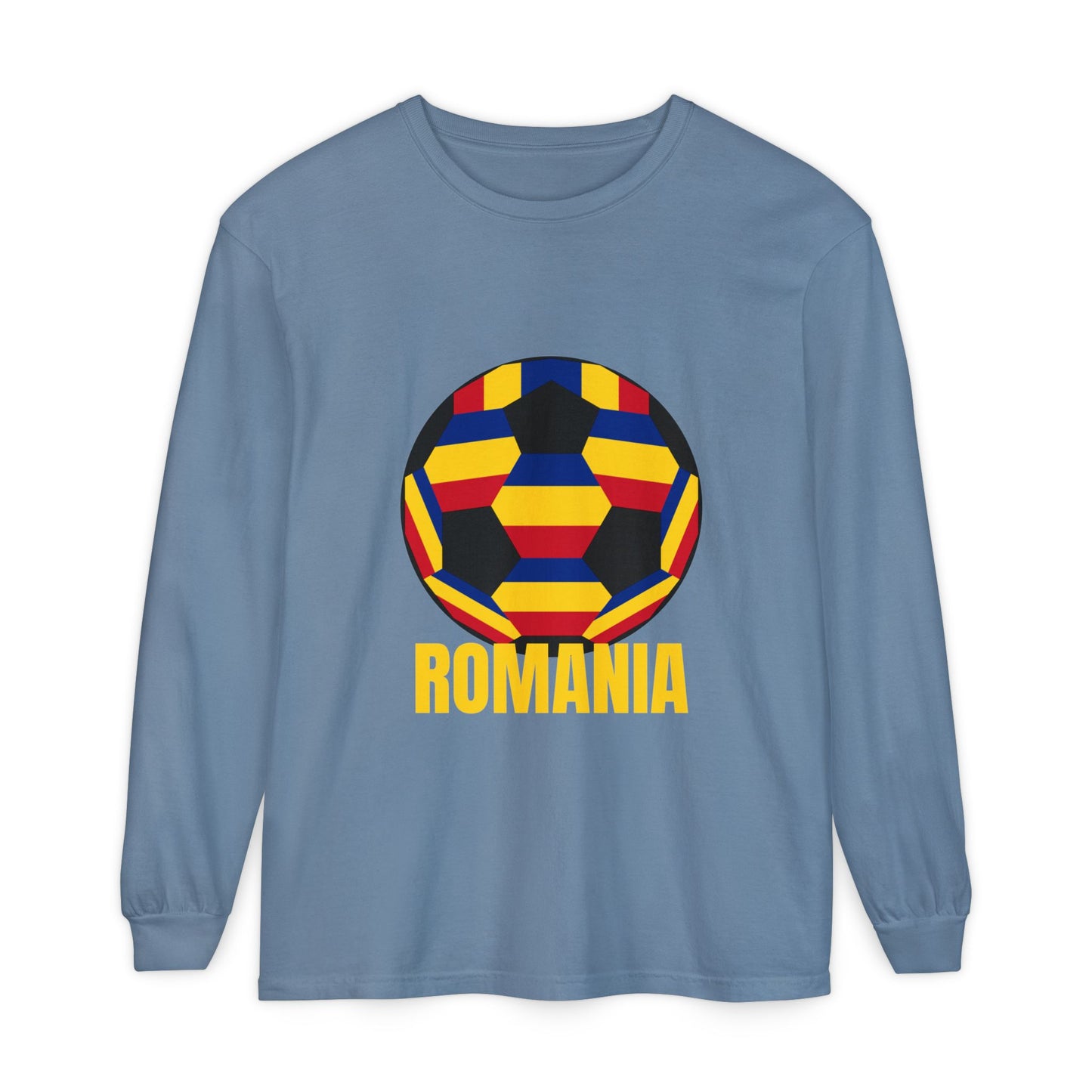 Romania Fan Specialty Soccer Ball Design Long Sleeve Tee