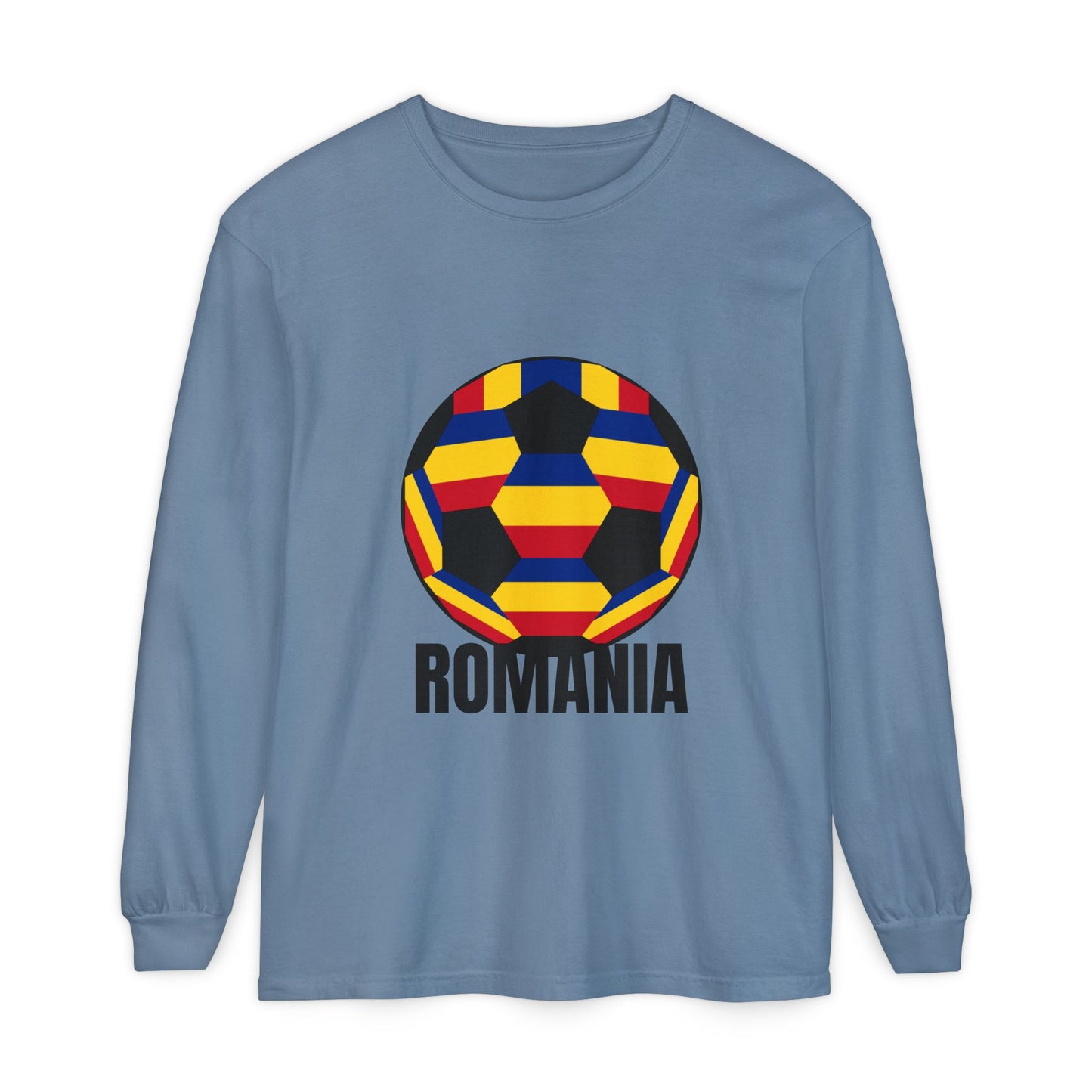 Romania Fan Specialty Soccer Ball Design Long Sleeve Tee