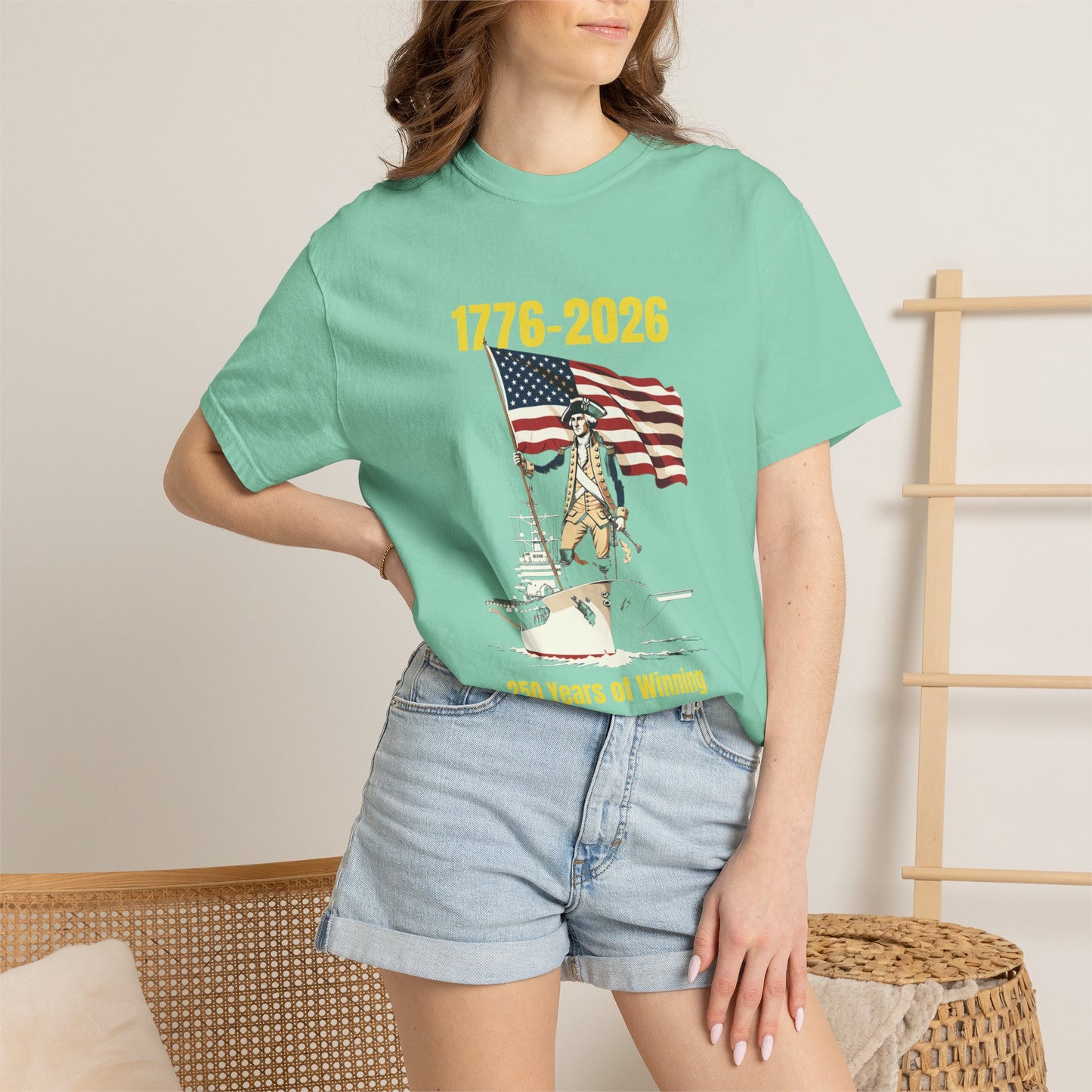 George Washington on an Aircraft Carrier with an American Flag T-shirt | 250 Years of Winning