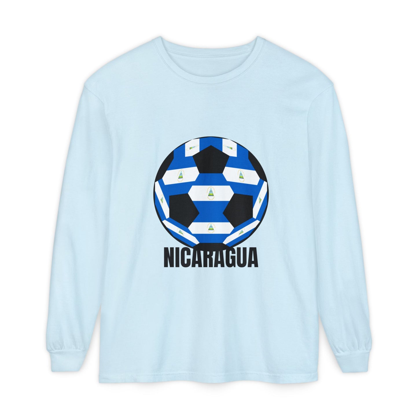 Nicaragua Fan Specialty Soccer Ball Design Long Sleeve Tee