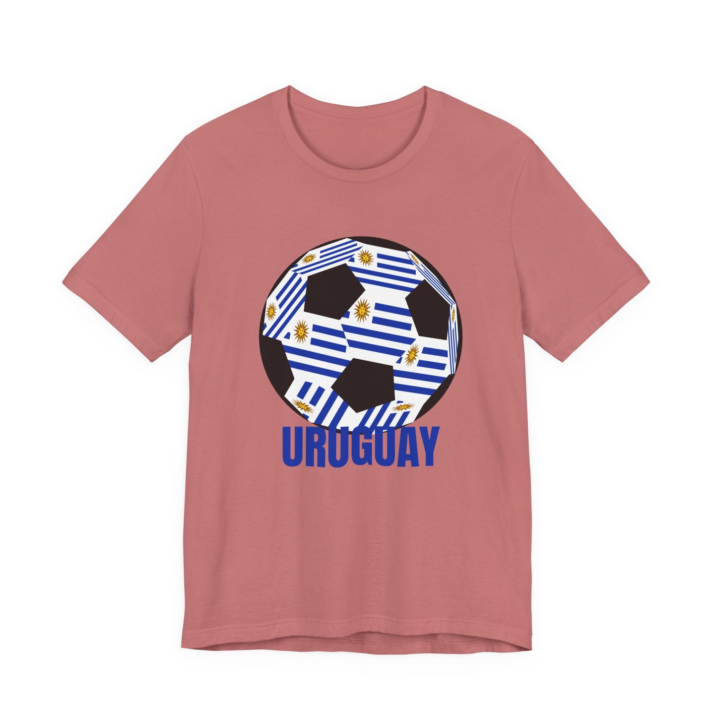 Uruguay Fan Specialty Soccer Ball Design T Shirt Blue Text