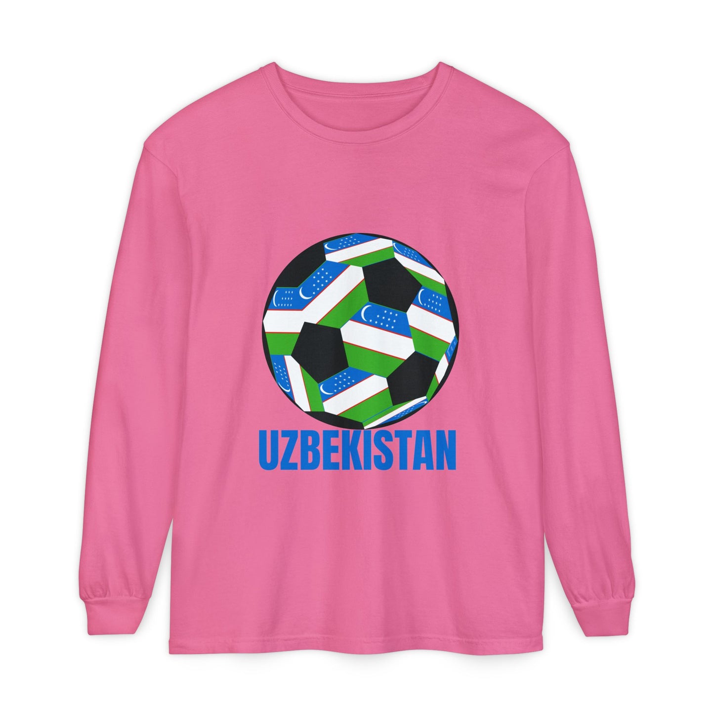 Uzbekistan Fan Specialty Soccer Ball Design Long Sleeve Shirt