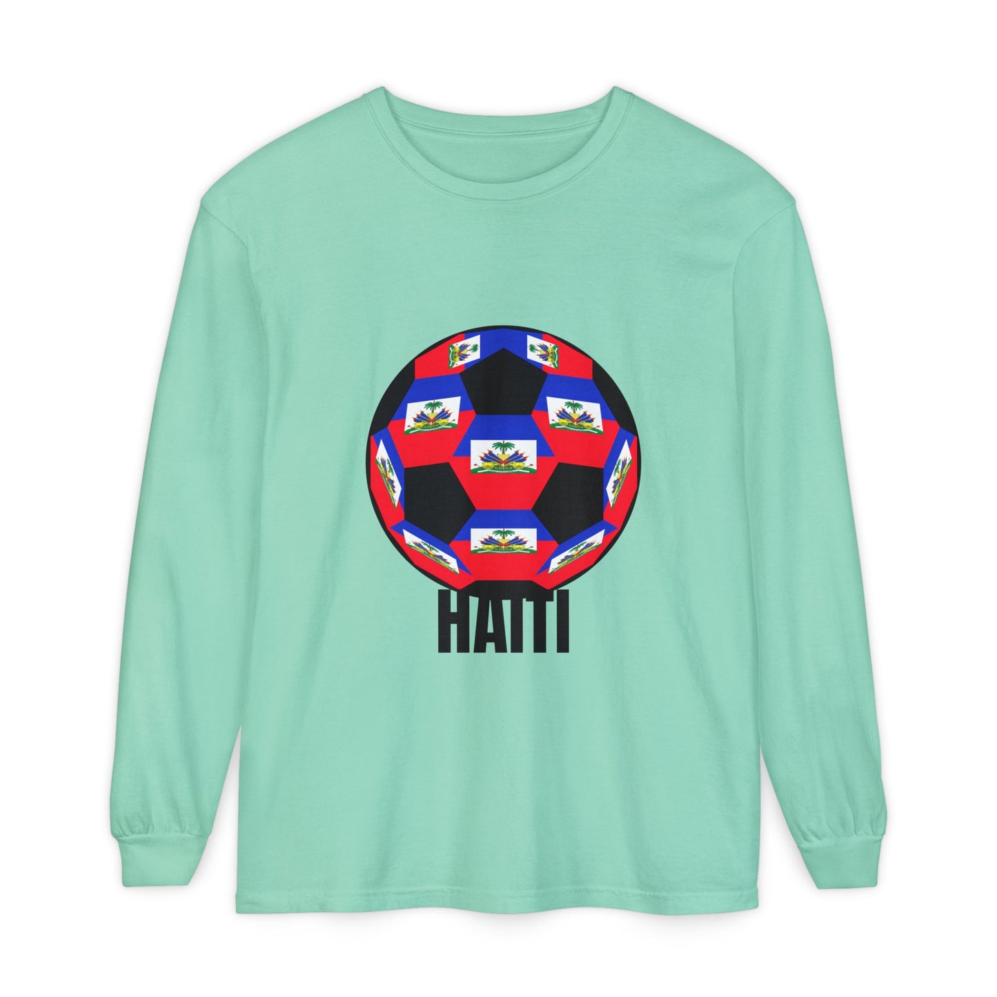 Haiti Fan Specialty Soccer Ball Design Long Sleeve Tee