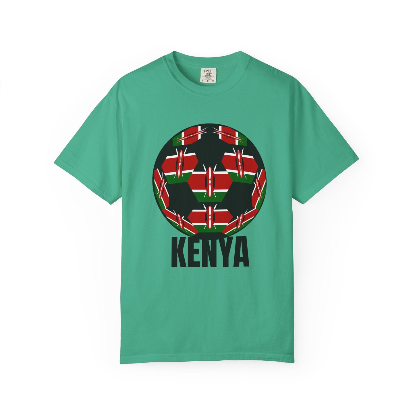 Kenya Fan Specialty Soccer Ball Design T Shirt Black Text