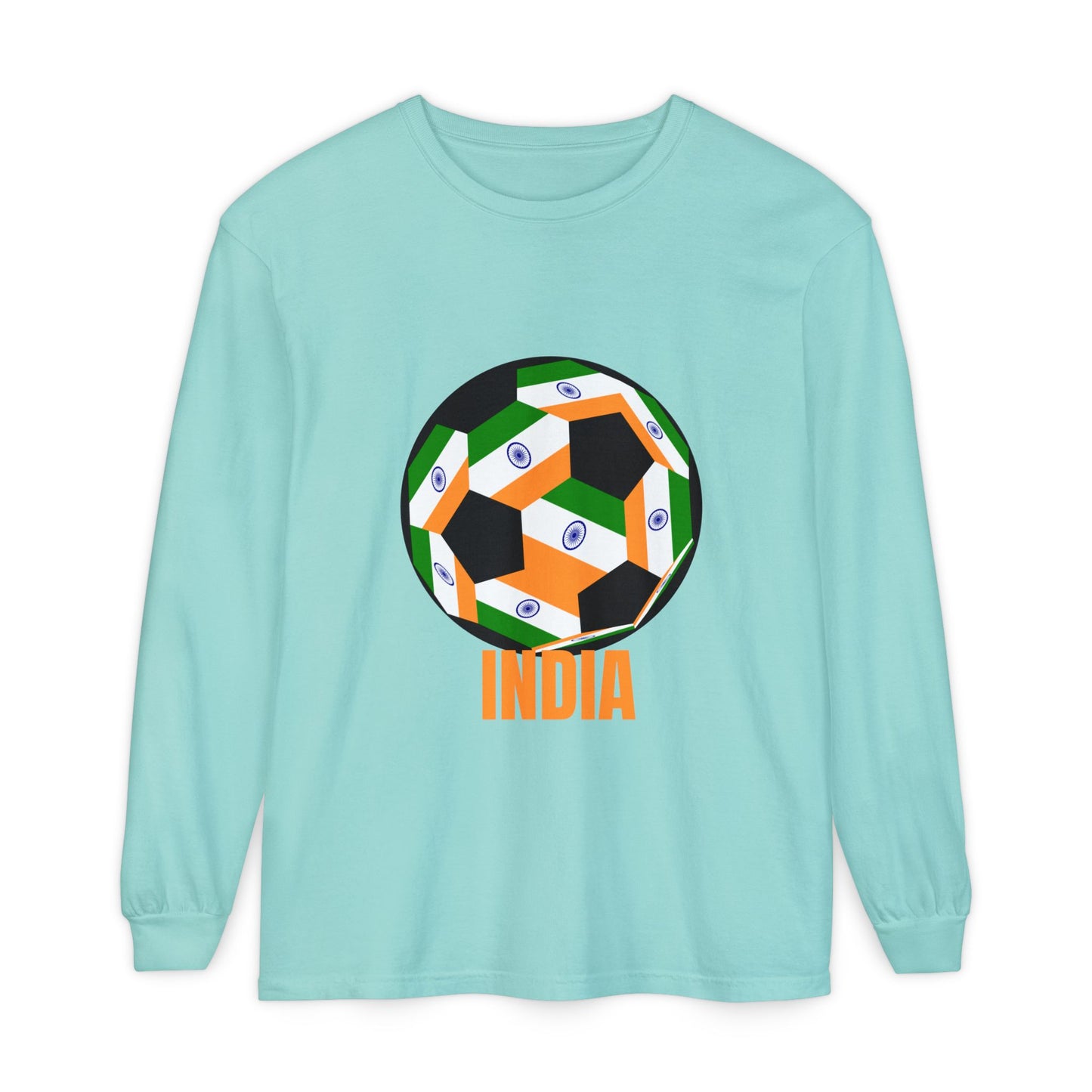 India Fan Specialty Soccer Ball Design Long Sleeve T-Shirt