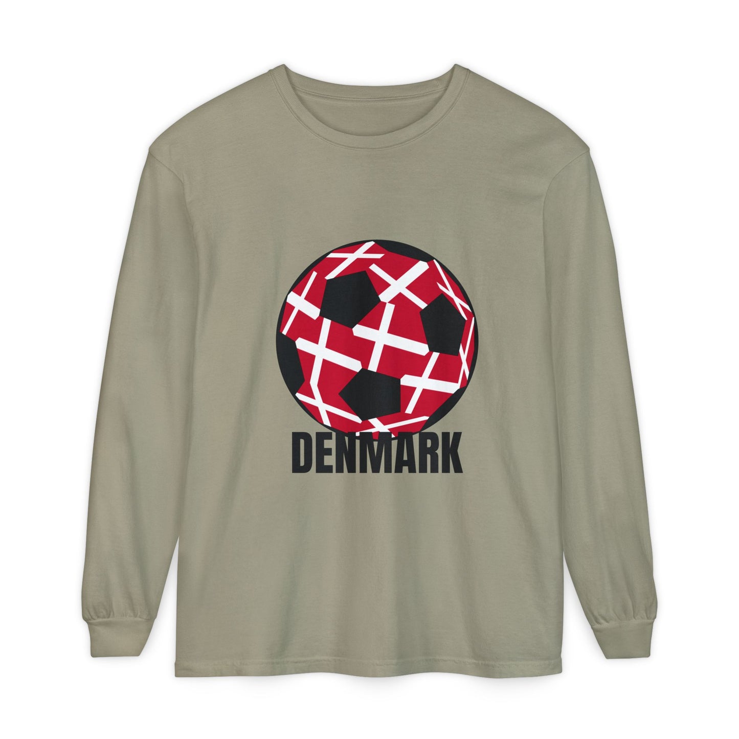 Denmark Fan Specialty Soccer Ball Design Long Sleeve T-Shirt