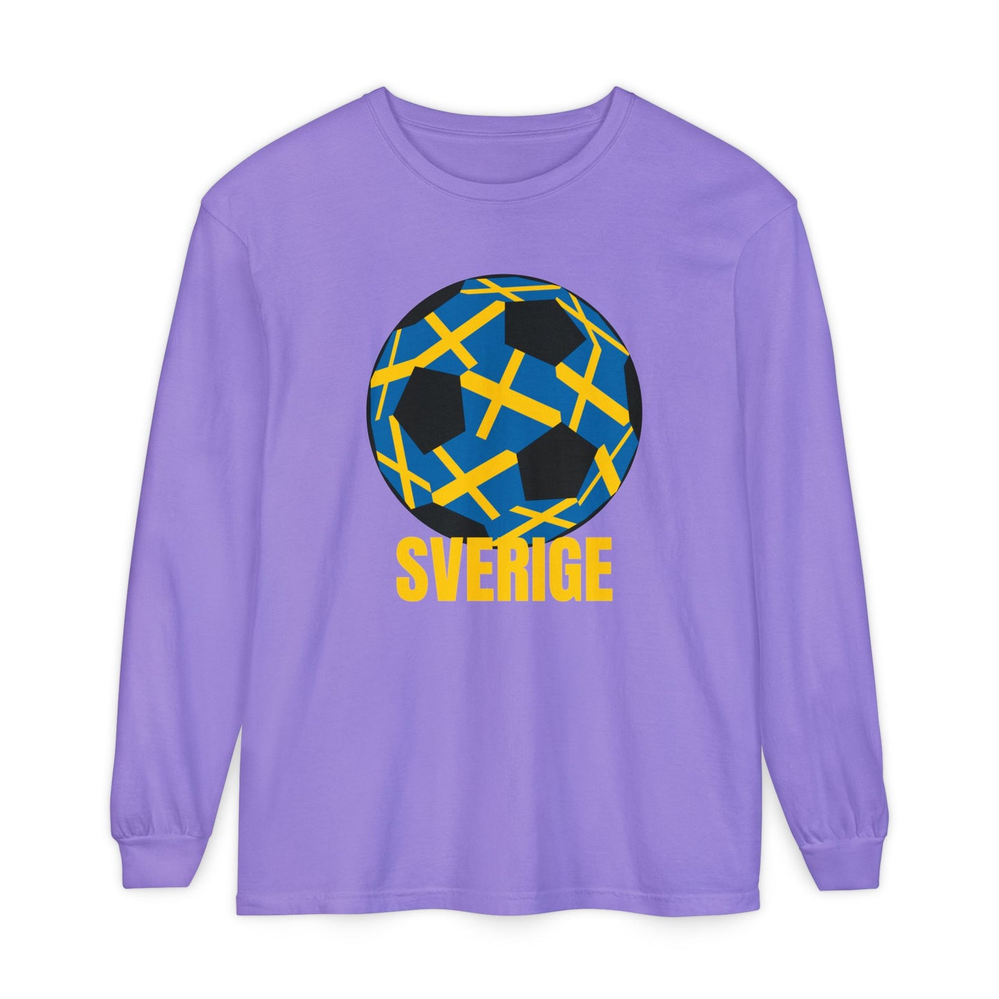 Sverige Fan Specialty Soccer Ball Design T Shirt Gold Text