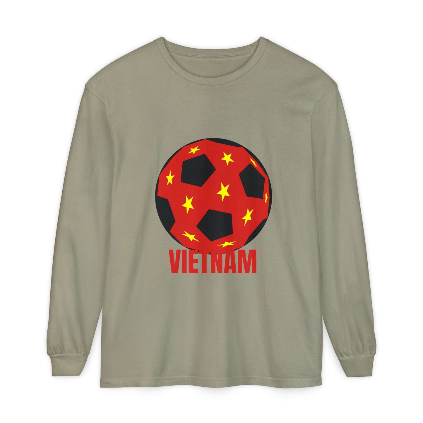 Vietnam Fan Specialty Soccer Ball Design Long Sleeve Tee Red Text