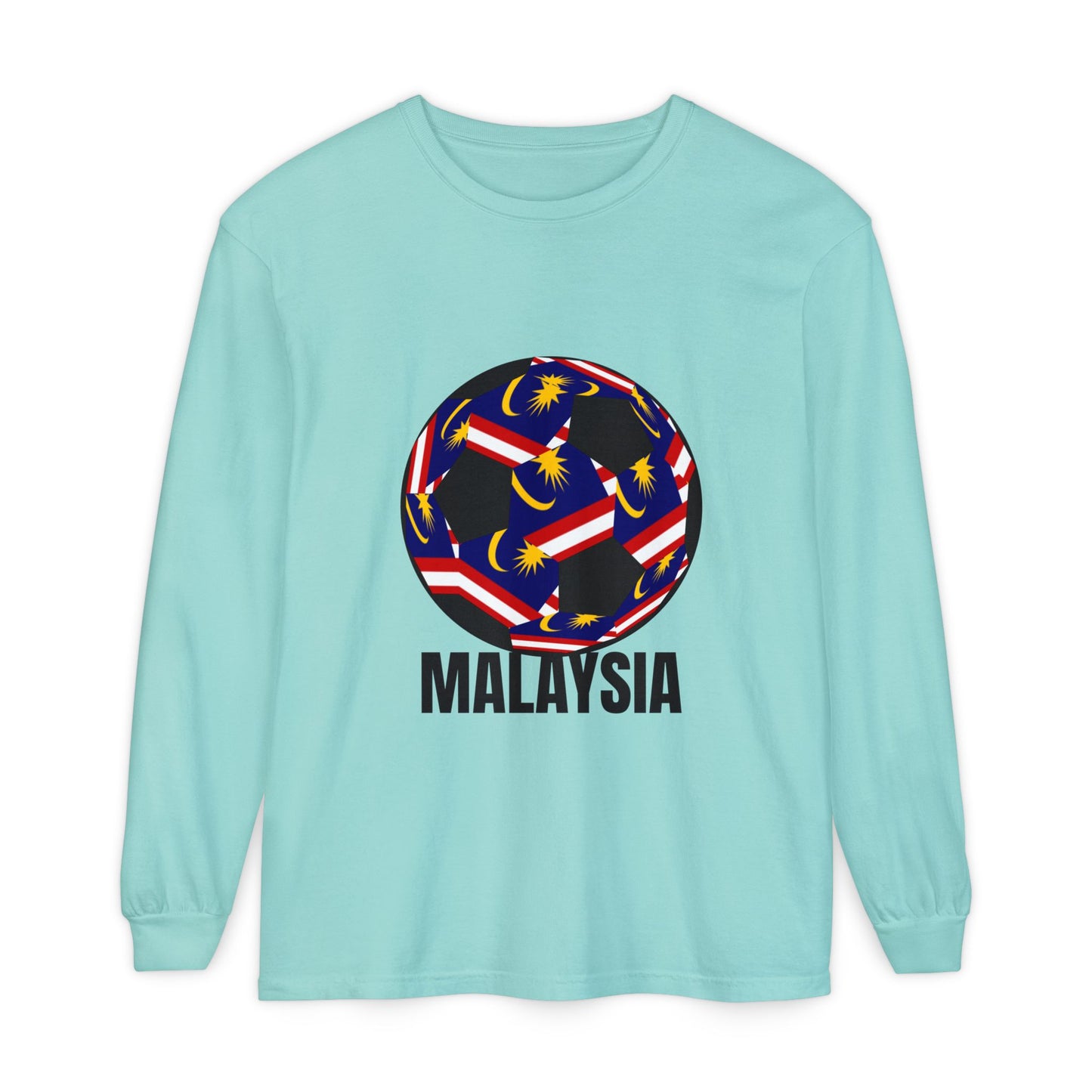 Malaysia Fan Specialty Soccer Ball Design T Shirt Long Sleeve Tee