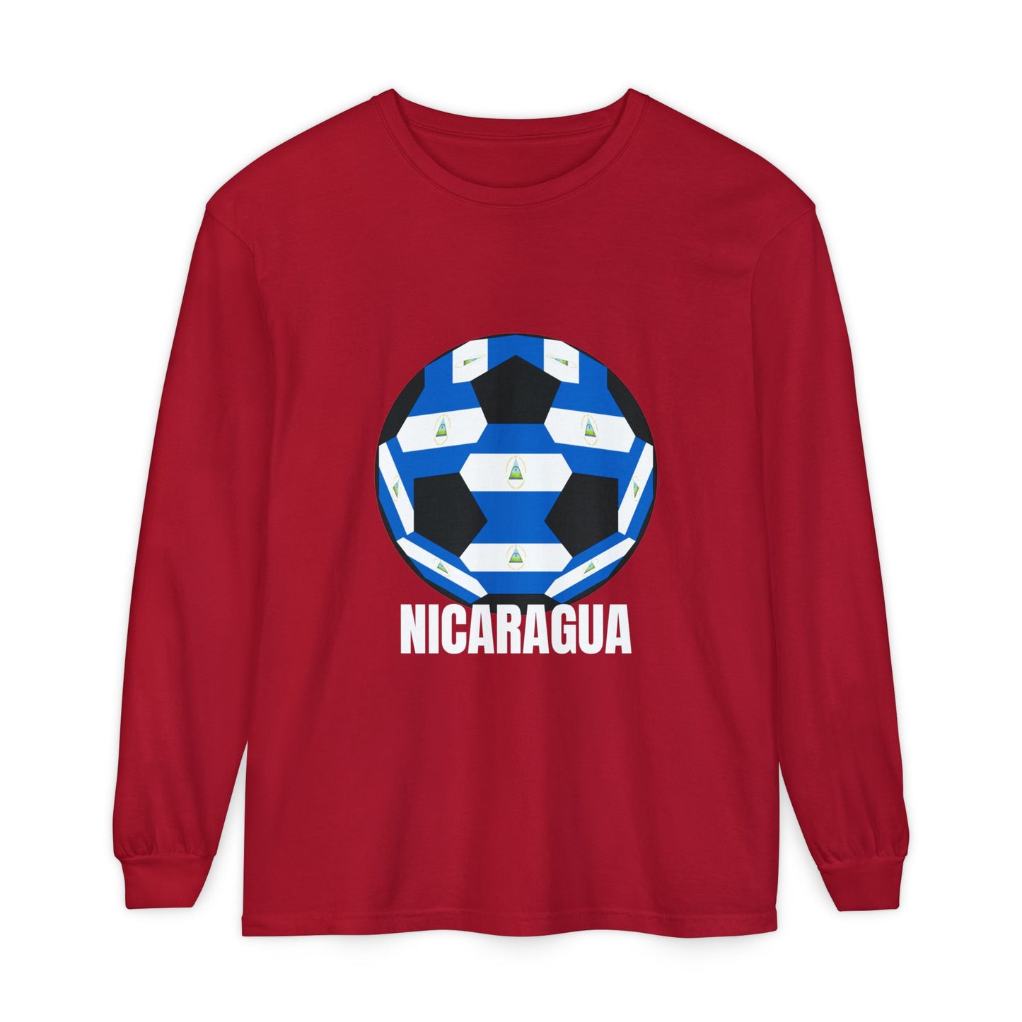 Nicaragua Fan Specialty Soccer Ball Design Long Sleeve Tee